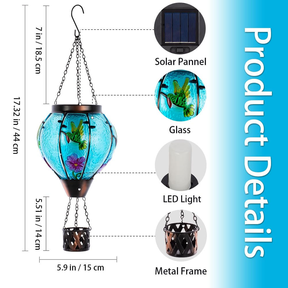 Giole Hot Air Balloon Solar Lantern With Flickering Flame, Hummingbird Outdoor Solar Lantern Waterproof Solar Light For Patio, G