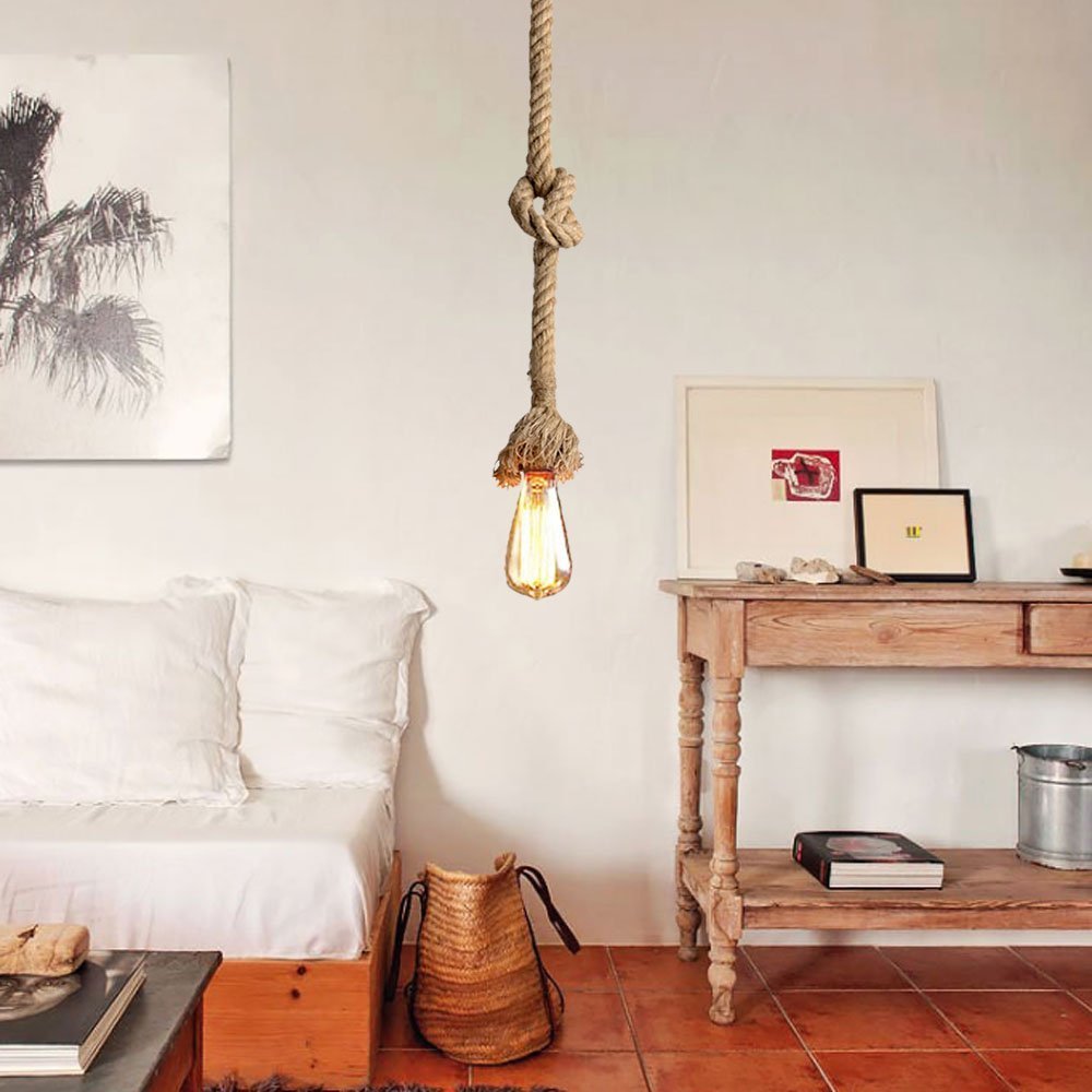 Ctkcom 1 Head 1 Meter Vintage Hemp Rope Pendant Light Fixture E26/E27 Base, Vintage Ceiling Light Lamp,Retro Style For Dining Ha