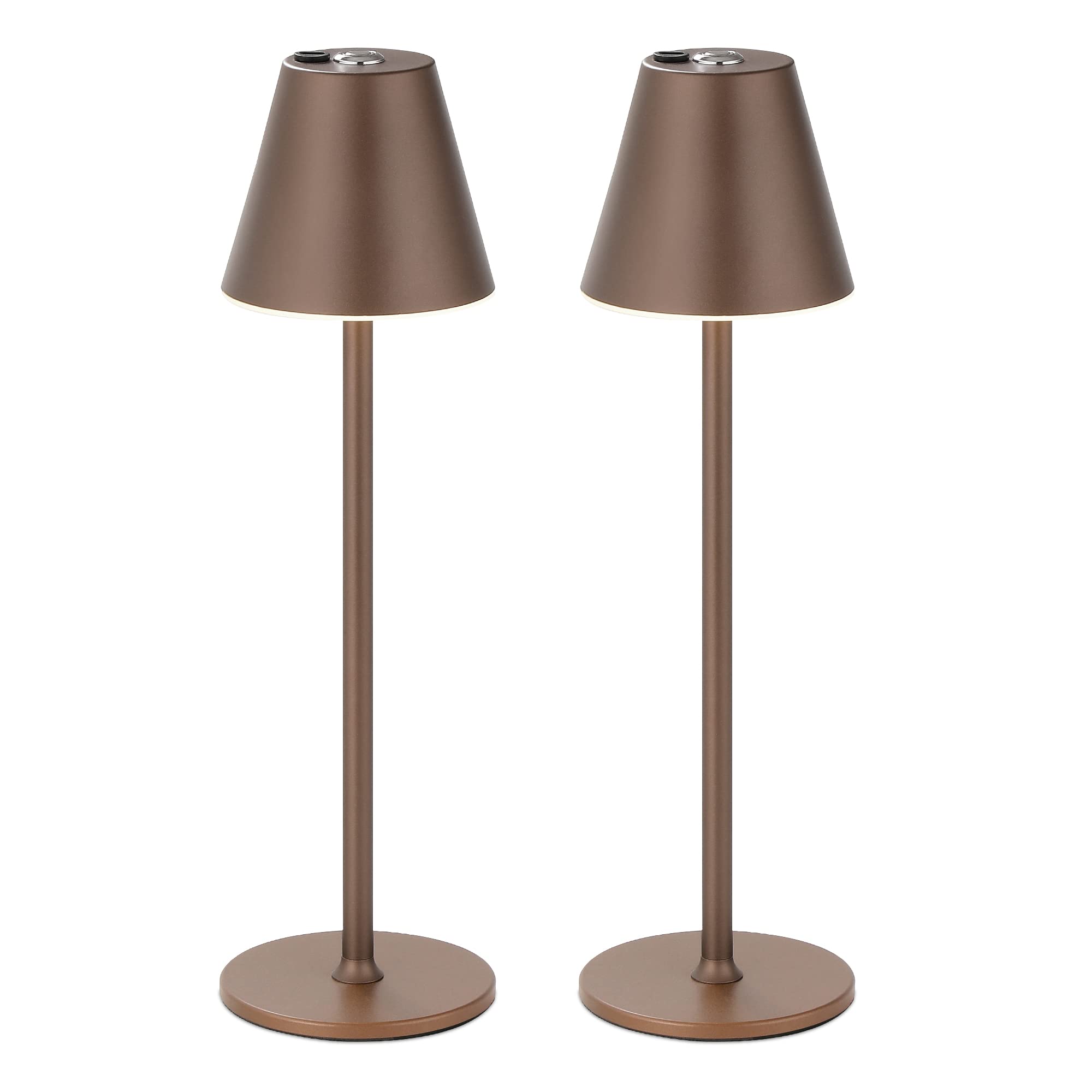 Timjorman 2 Pack LED Table Lamp, Rechargeable 4000mAh Battery, 3 Brightness Levels, Metal, Minimalist Design, Khaki