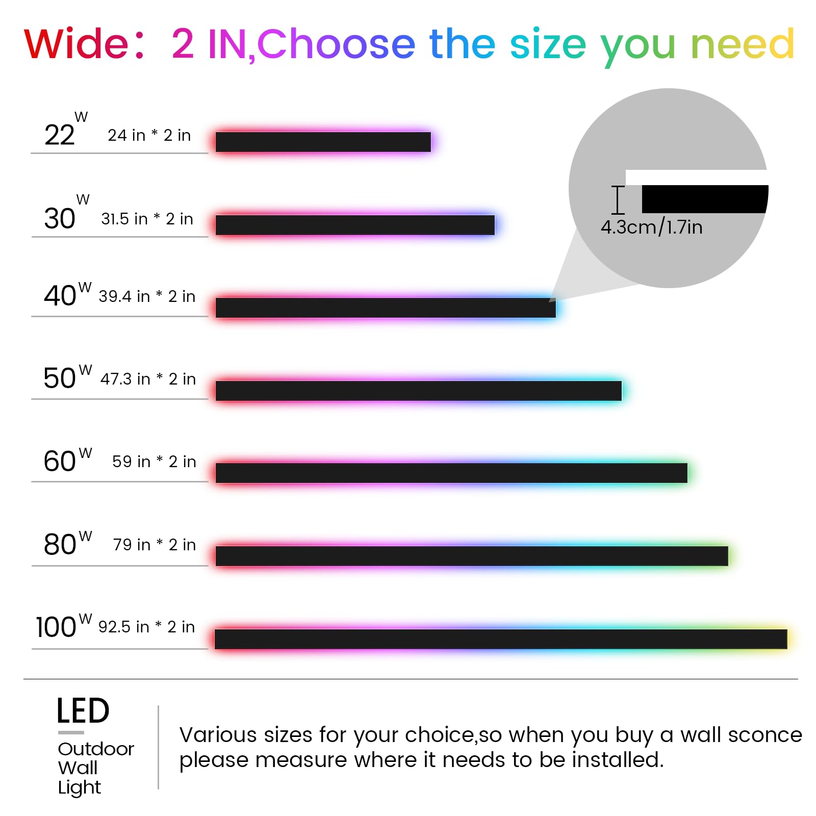 Niuzdu Outdoor Wall Lights - 92.5 Inch Black Exterior Light Fixtures Wall Mount, Rgb Modern Porch Lights Wall Sconce, Long Linear Wall Outside Lighting For House, Garage, Front Door