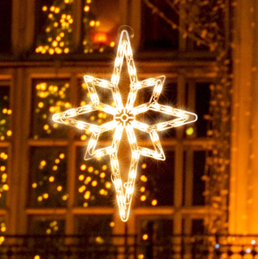 Justpro Christmas Window Silhouette Lights, Lighted Star Of Bethlehem Double Sided Decorations With 50 Count Incandescent Mini Light, For Holiday Indoor Wall Door Glass Decor