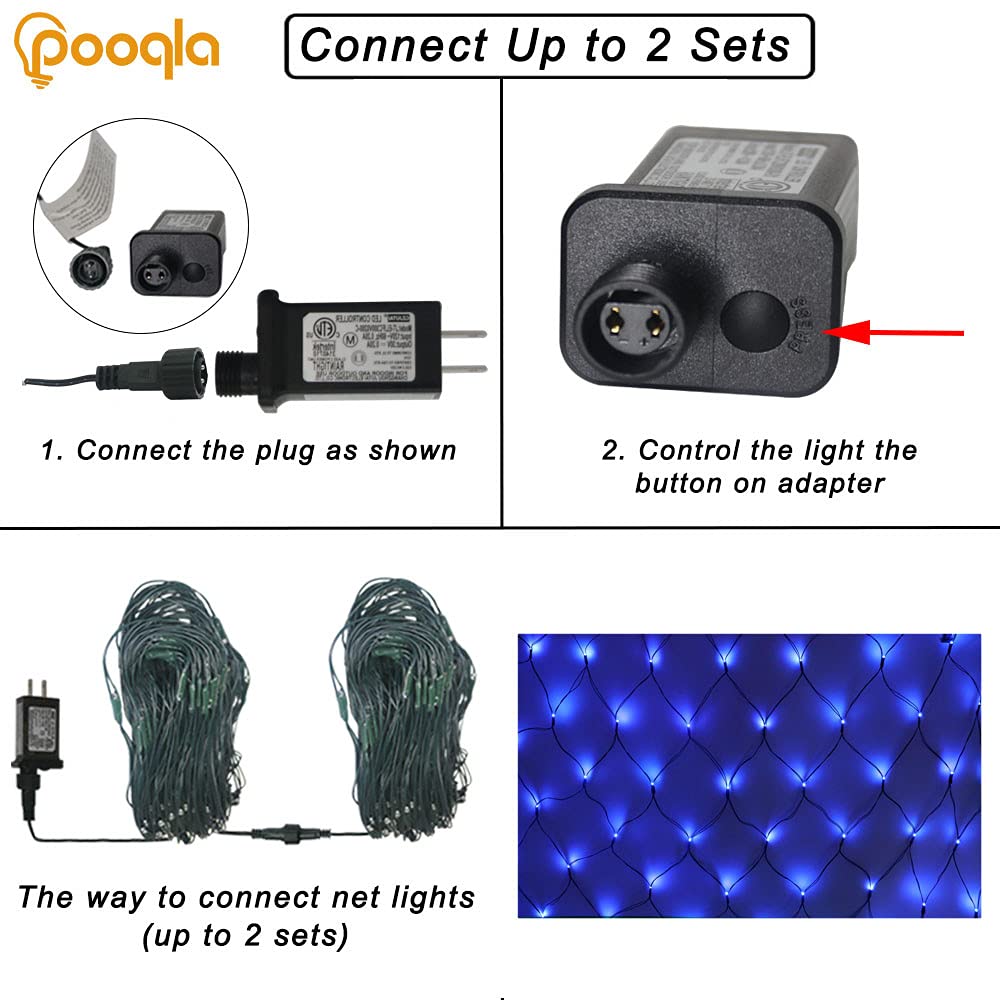 Pooqla Net Lights, 300 LED Christmas Outdoor Mesh Light, 14.8x4.9 ft, Green Wire, Waterproof, Blue