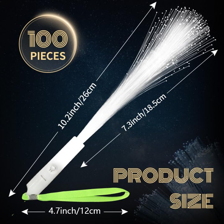 SHQDD 100 PCS White LED Fiber Optic Wands - Glow Sticks for Weddings, Parties, Halloween & New Year Celebrations