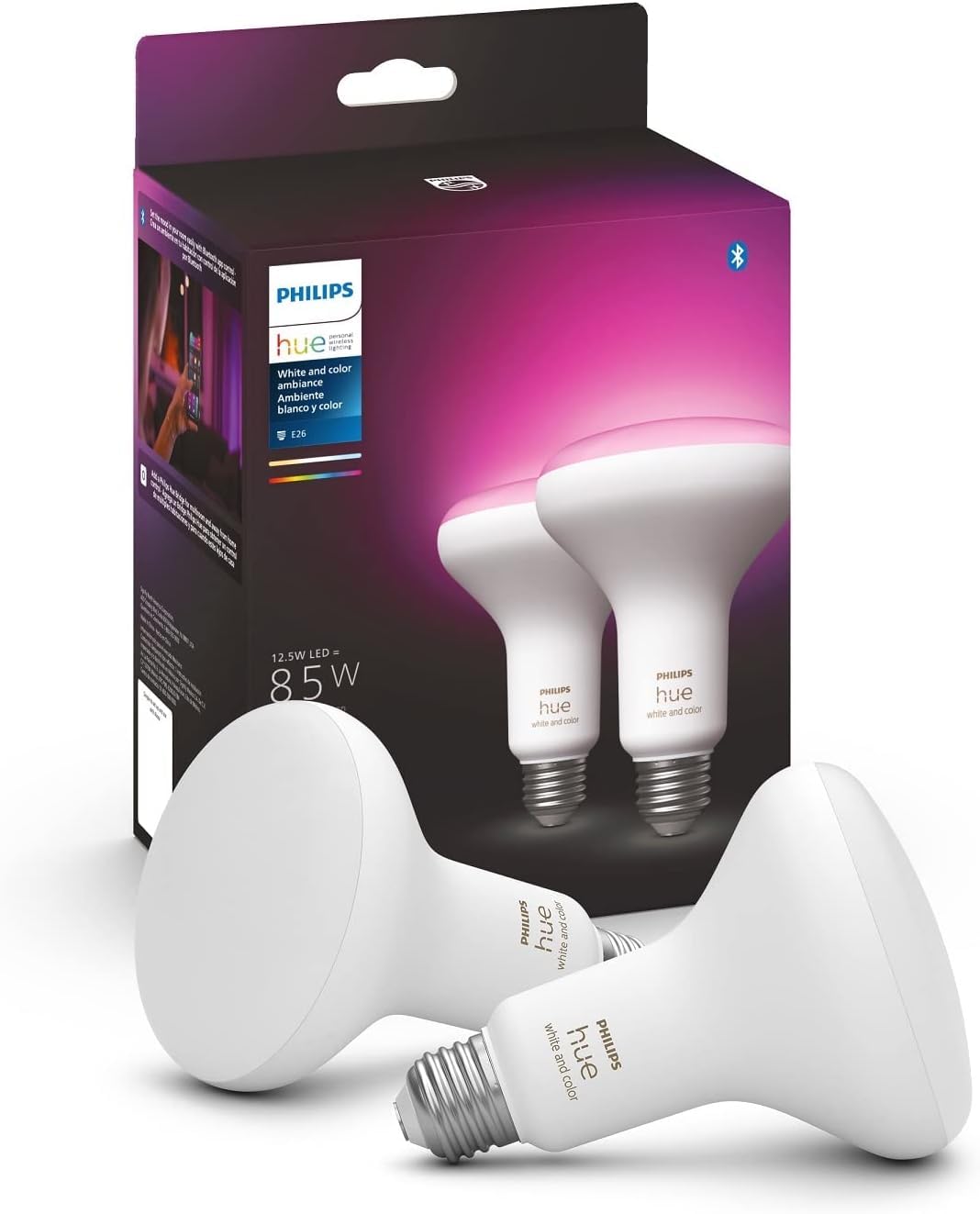 Philips Hue Br30 Led Smart Light Bulbs - Flicker-Free 85W Light Bulbs - Bluetooth Compatible, Compatible With Alexa, Google Assi