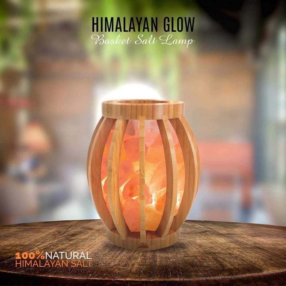 Himalayan Glow Bamboo Basket Night Light Lamp, ETL Certified, Pack of 2, Pink Salt Chunks, Warm Amber, Model 1348B, Orange