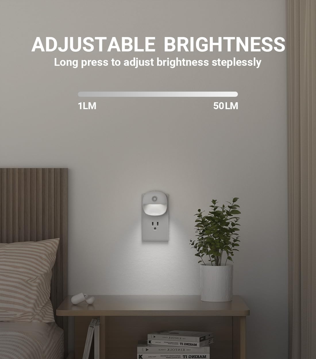 Lyridz Motion Sensor Night Light Indoor, 1-50 Lm Dimmable Led Night Lights Plug Into Wall, Bright Plug-In Night Light With Dusk