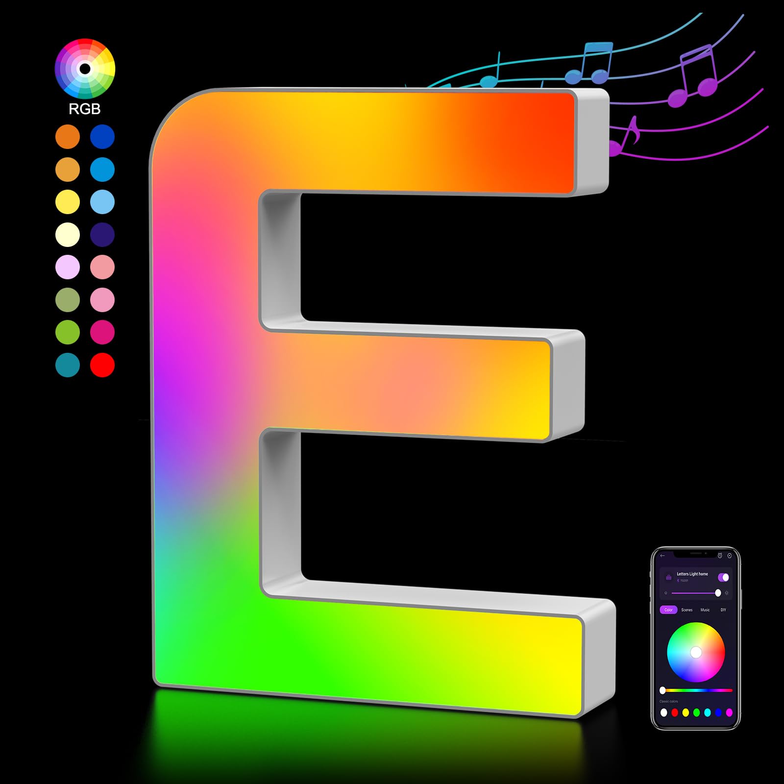 OJQ Light Up Letters - LED Marquee Alphabet Decor, Music Sync, Color Change, Model A1, Color E, Perfect for Parties & Gifts