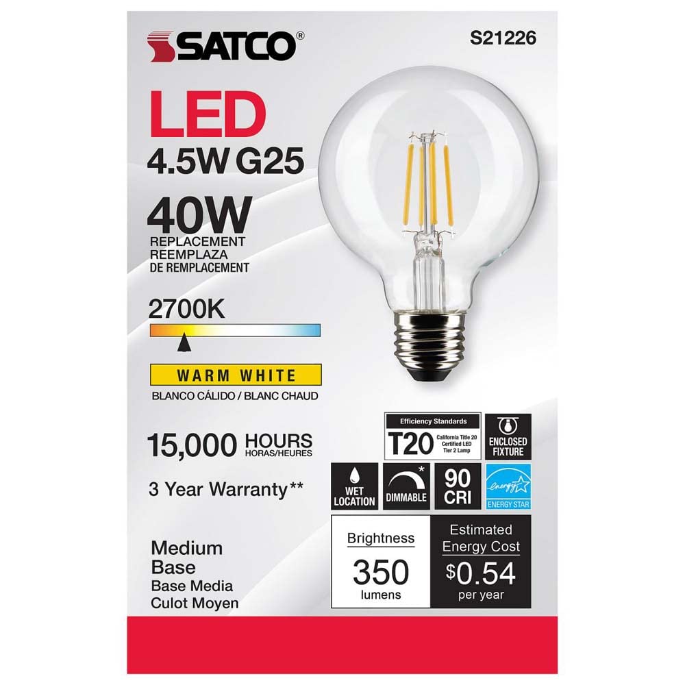 Satco S21226 4.5G25/Led/Cl/927/120V - 6 Pack