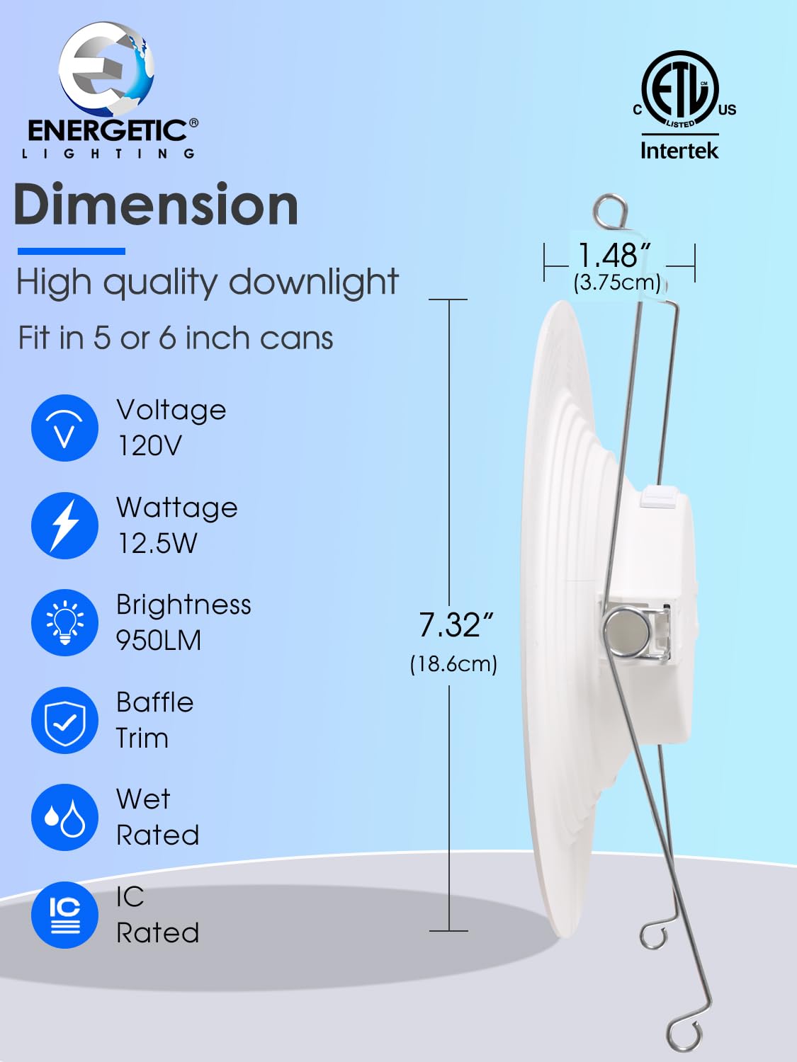 2 Pack 5/6 Inch 5Cct Led Recessed Lighting  Dimmable Can Lights With Baffle Trim  2700K/3000K/4000K/5000K/6500K Selectable  12.5W=100W  950Lm  Wet Rated  Retrofit Installation  Etl & Fcc