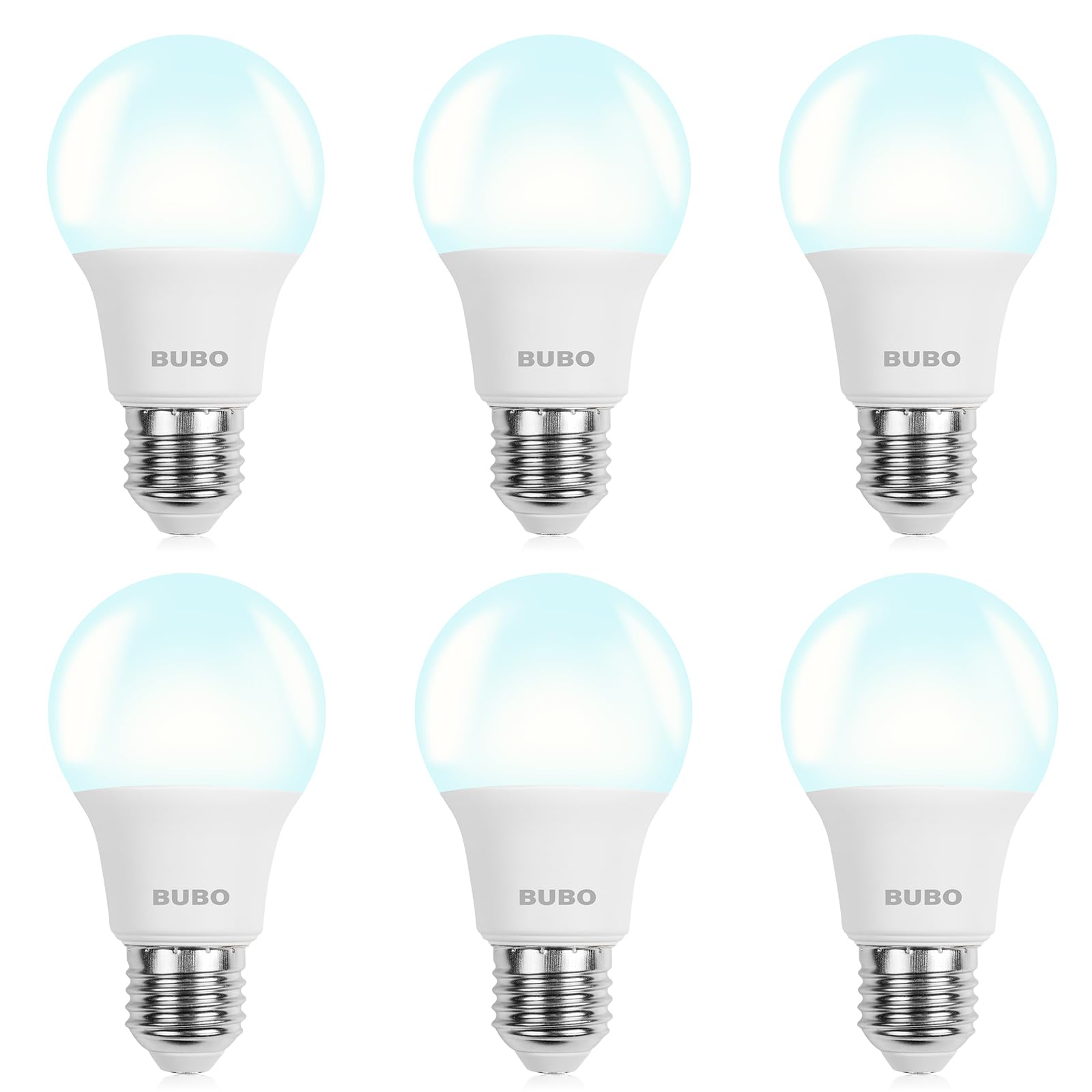 BUBO A19 LED Light Bulbs, 5W Daylight 5000K, 550 Lumens, E26 Base, Non-Dimmable, 6 Pack