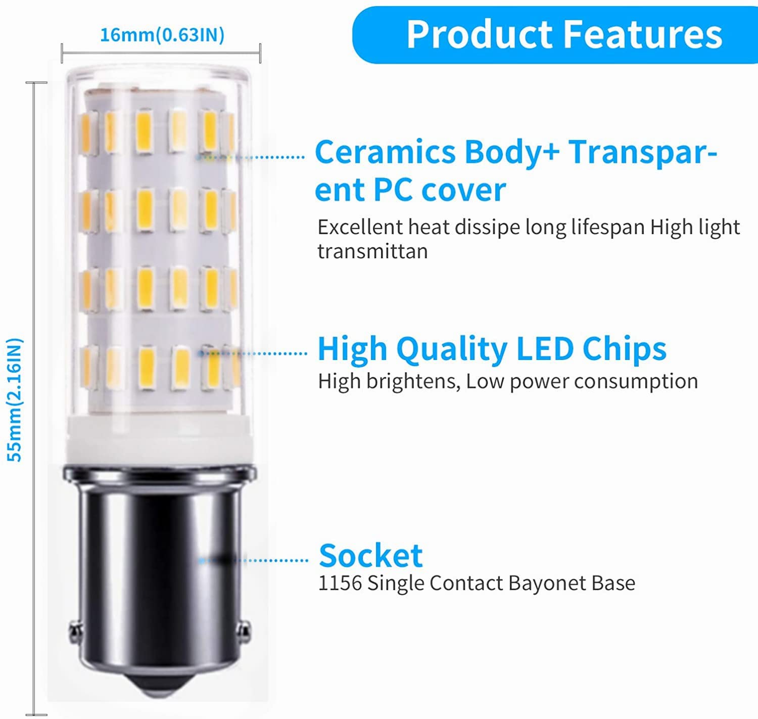 Ba15S 1156 1141 S8 12V-24V Led Bulbs, 5Watt Low Voltage Bayonet Single Contact, 500Lm Warm White 3000K, For Rv, Outdoor Landscap