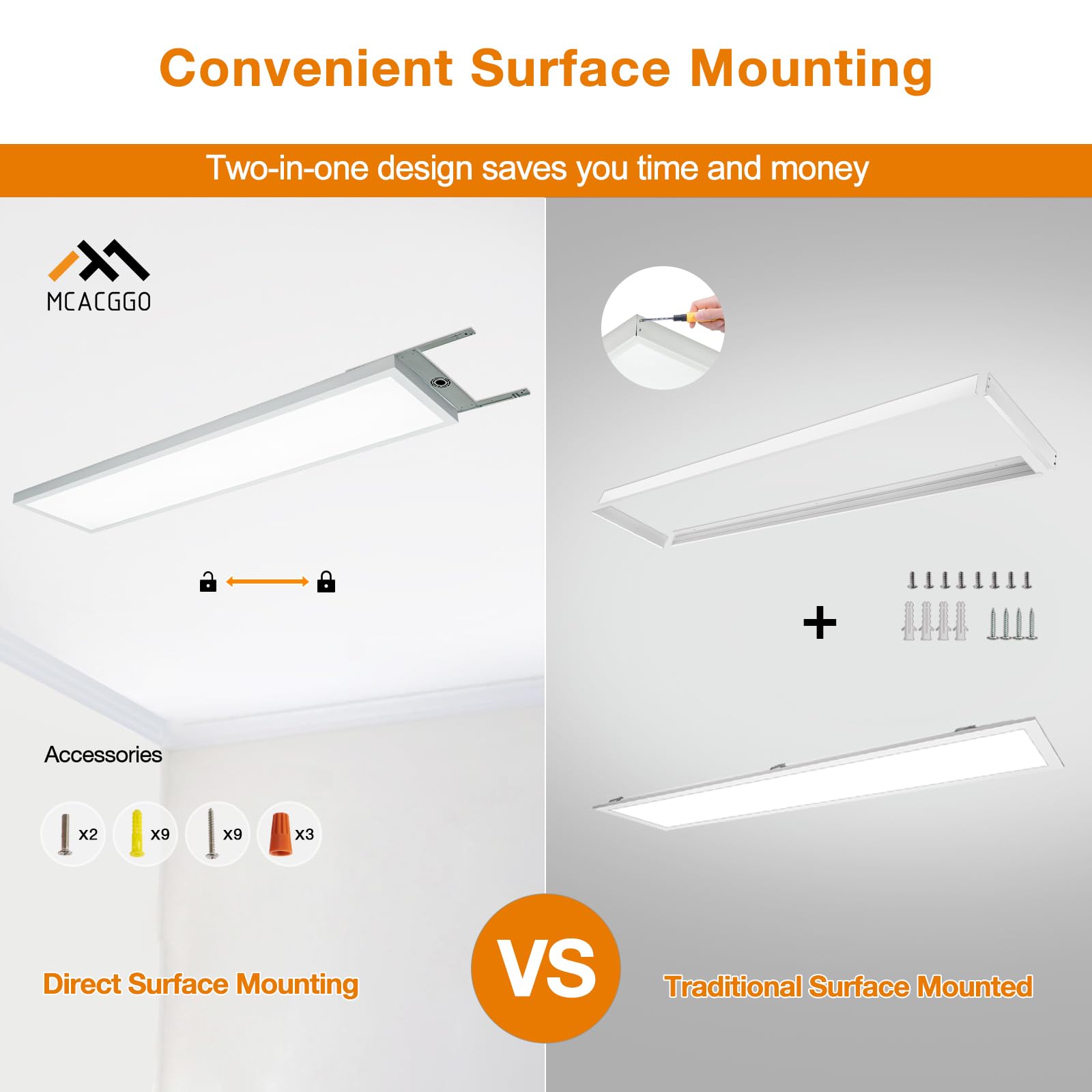Mcacggo 24-Pack 1X4 Led Flat Panel Light Surface Mount, 5000K-4000K-3000K Selectable & 0-10V Dimmable, For Kitchen Garage, 40W-3