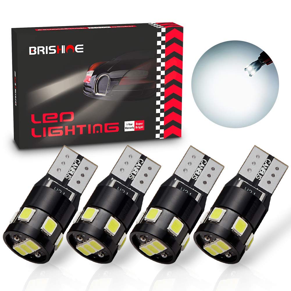 BRISHINE 194 LED Bulbs 300LM 6000K Xenon White 9-SMD 2835 Model BRI-194W-4P Pack of 4