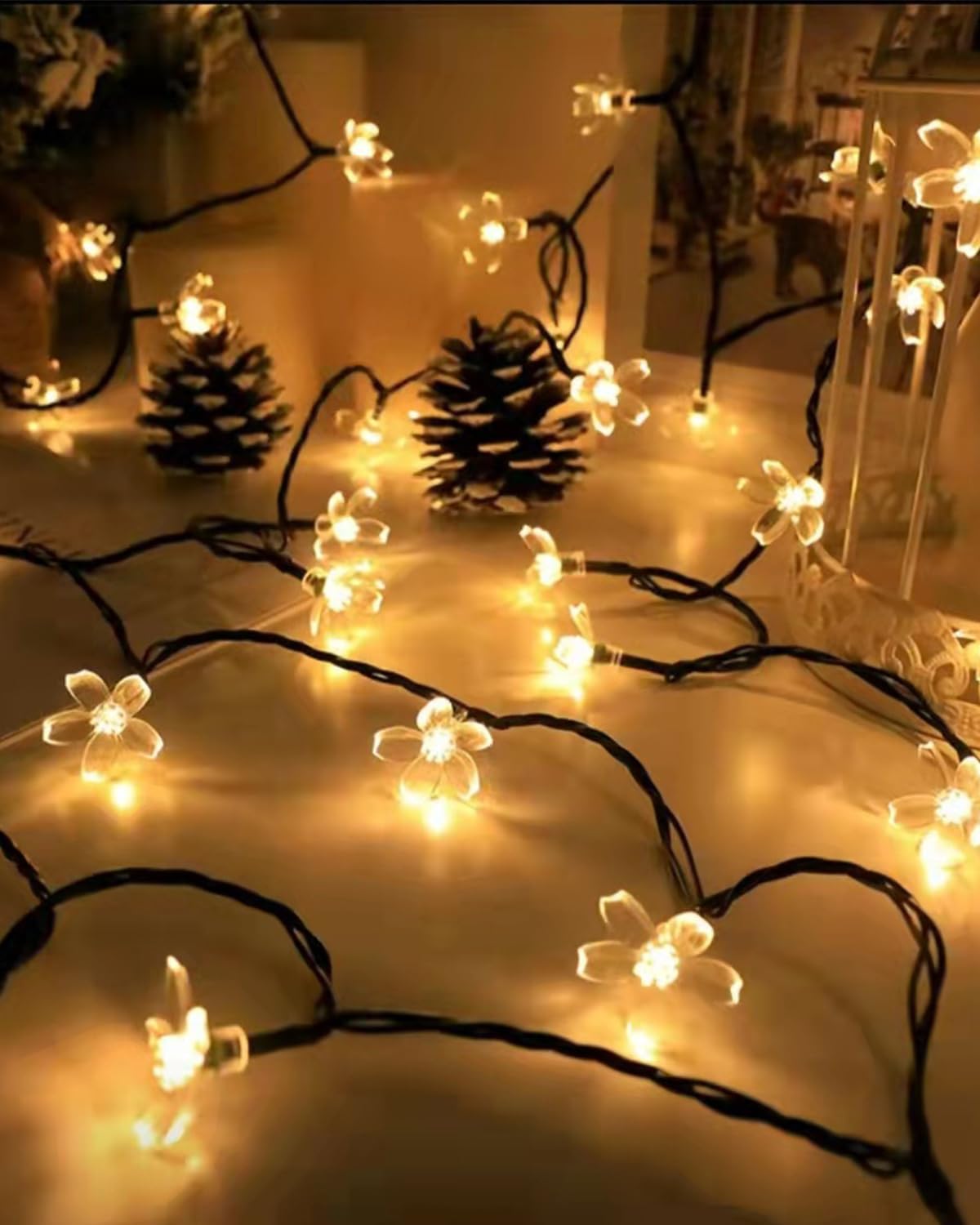 Keretuby Cherry Blossom Fairy Flower String Lights Indoor Bedroom Decorations, 33ft 100 LED USB Plug in Decorative Floral Lamp f