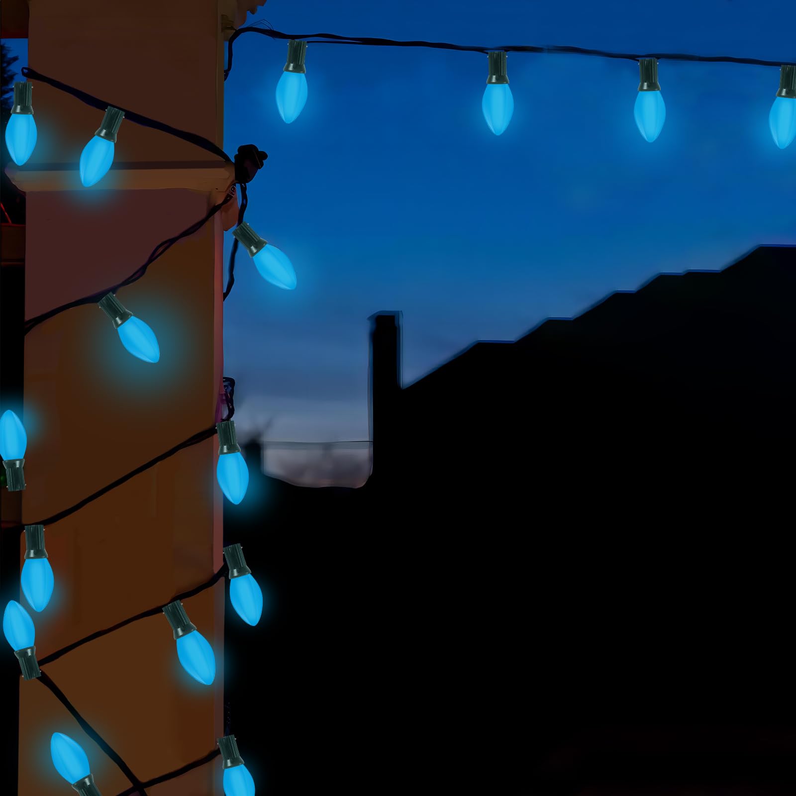 25 Pack C7 Led Blue Replacement Light Bulbs, Blue Christmas Outdoor String Lights Bulbs, Shatterproof Led Night Light Bulbs, E12