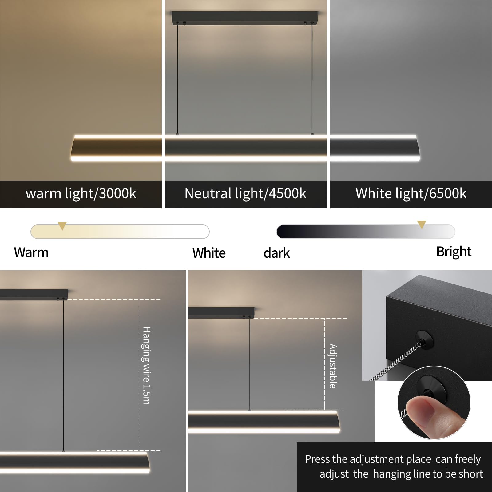 Linear Pendant Lights Kitchen Island, Dimmable Led Chandeliers For Dining Room, Modern Billiard Room Pool Table Light Ceiling Pe