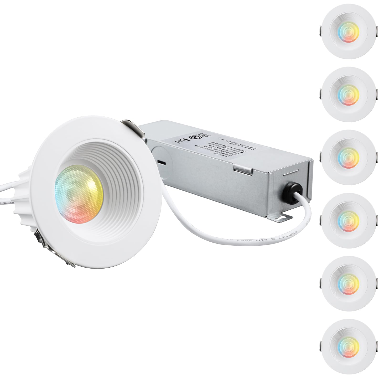Torchstar 5Cct 2 Inch Led Recessed Lighting With Junction Box, 600Lm Cri90+ Dimmable Anti-Glare Led Downlight, Ic Rated, Etl Listed, 2700K/3000K/3500K/4000K/5000K Selectable, Baffle Trim, Pack Of 6
