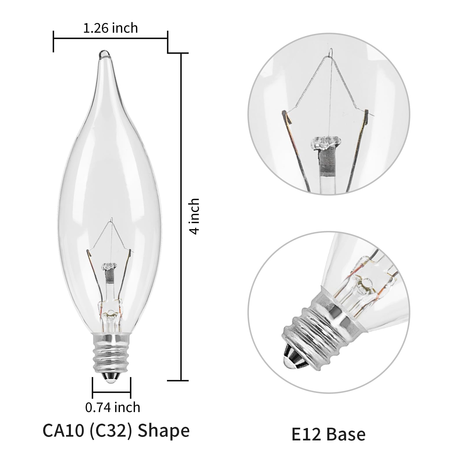 Colwatt 12-Pack E12 Candle Light Bulbs 40W Warm White 2500K, 380 Lumen Dimmable Chandelier Light Bulbs For Ceiling Fan, Pendants Or Outdoor, Ca10 Clear Candelabra Base Bulbs