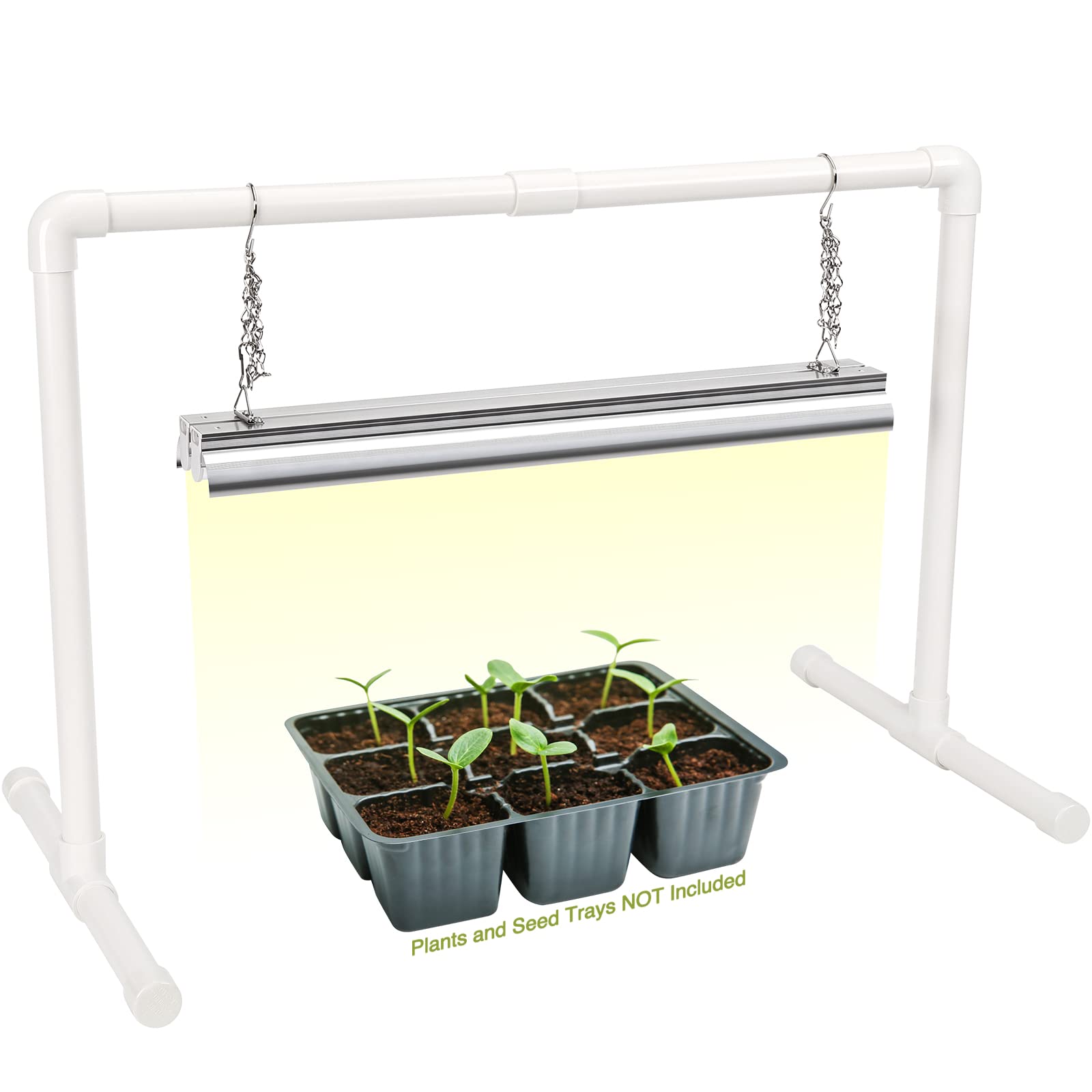 SOLIGT 2 ft Grow Light for Seed Starting with Stand, Double Tube Warm White Full Spectrum Seedling Grow Light for Indoor Plants,
