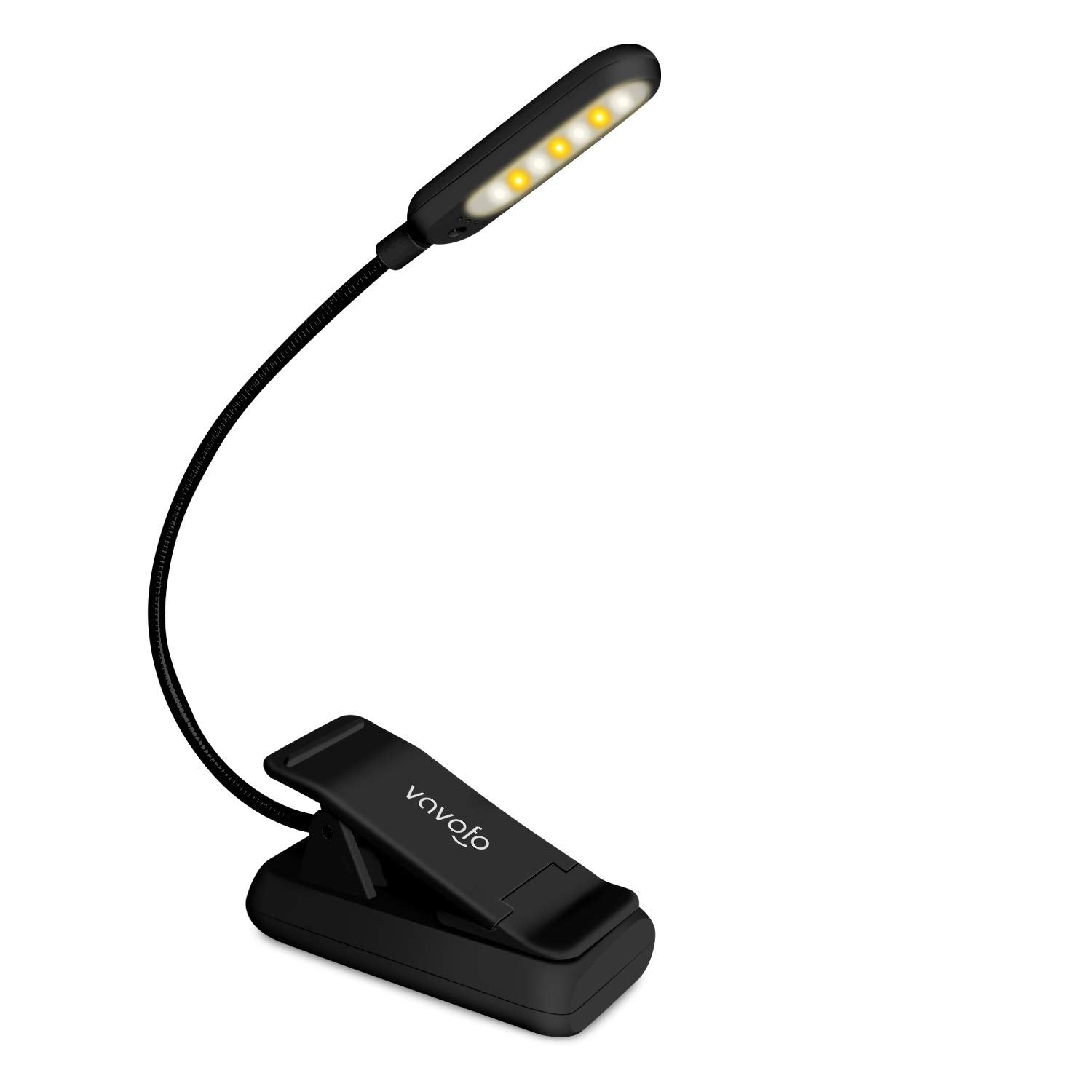 VAVOFO Rechargeable Reading Light - 7 LEDs, 9 Color Temperatures, 9 Brightness Levels, Clip-On, Black, Model KM-6720