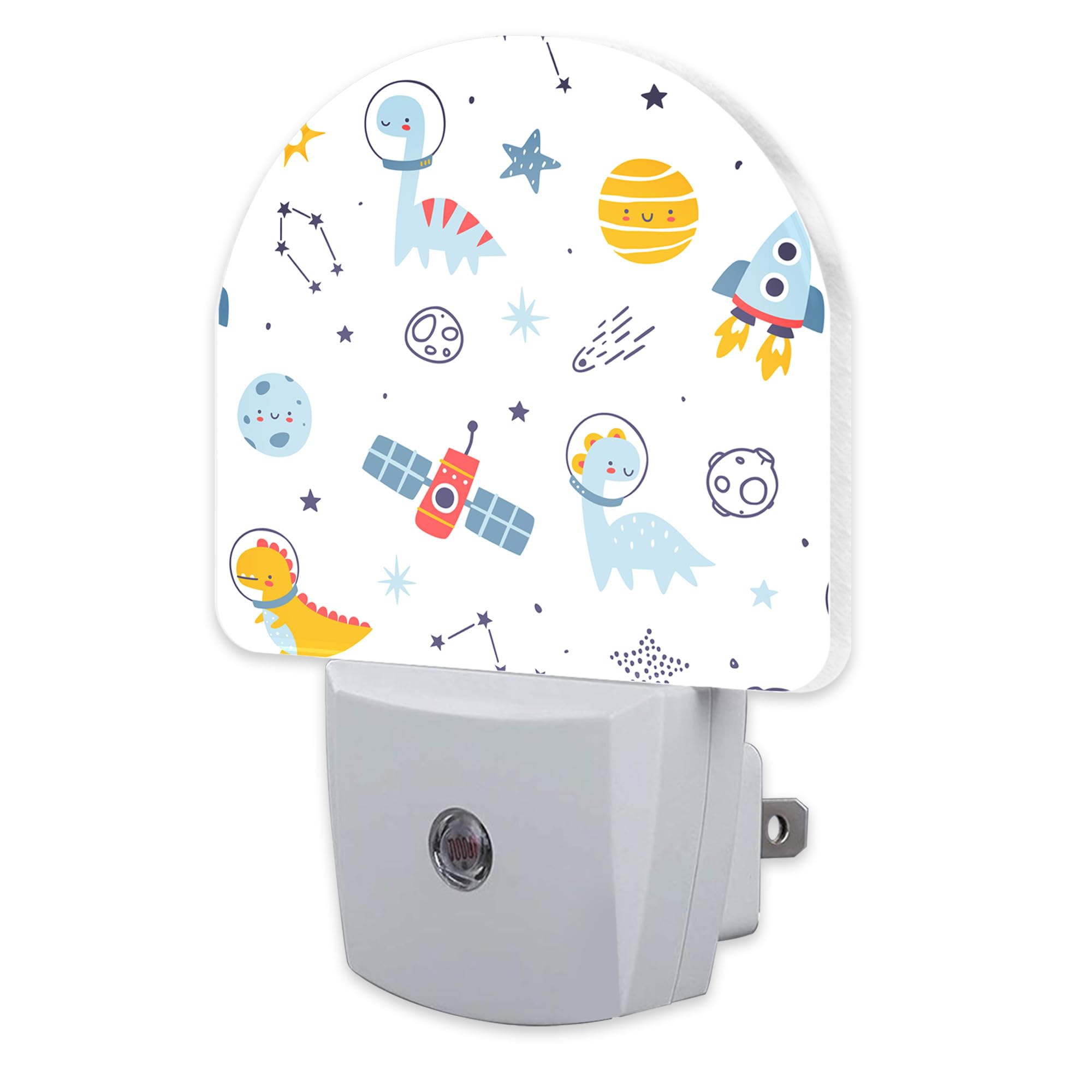 sndheke Cute Dino Astronauts Night Light, Cosmic Galaxy Dinosaurs Dusk to Dawn Plug in, 0.5w Energy Saving Sleep Friendly Night 