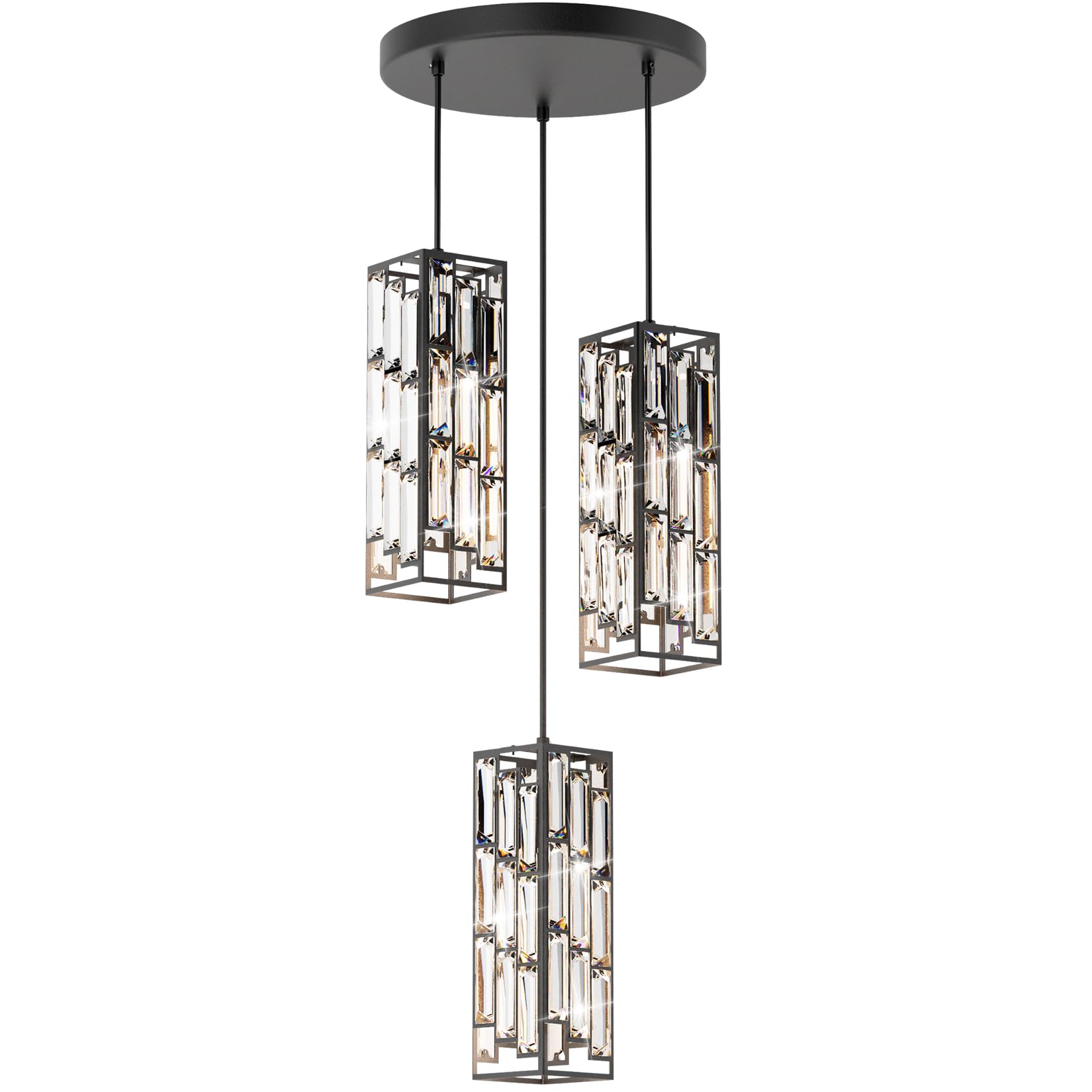 Aoceley 3-Light Black Pendant Lights Modern Pendant Light Fixture, Mini Crystal Pendant Ceiling Light, Pendant Light for Kitchen