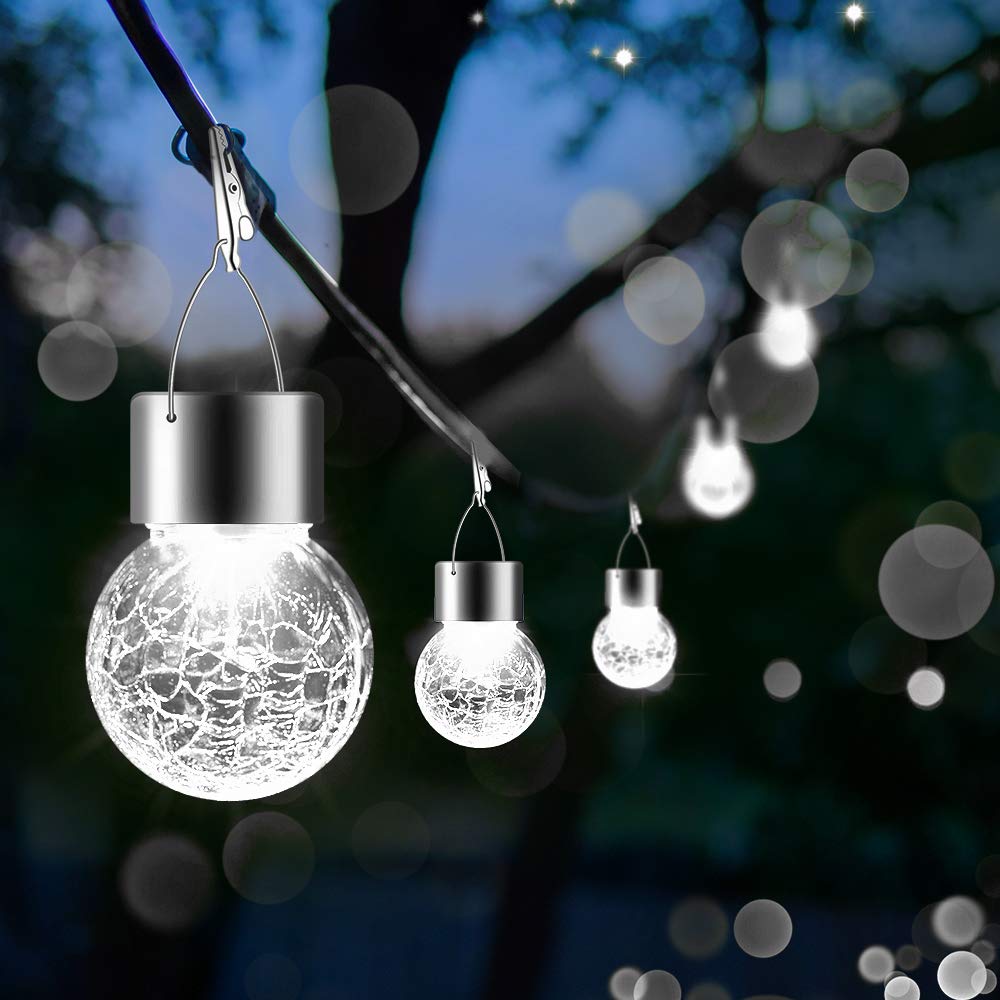 PARTPHONER Solar Lights Outdoor Hanging Globe 24 Pack, Waterproof Glass Ball Lanterns, Cold White, Model YSSO001ASO