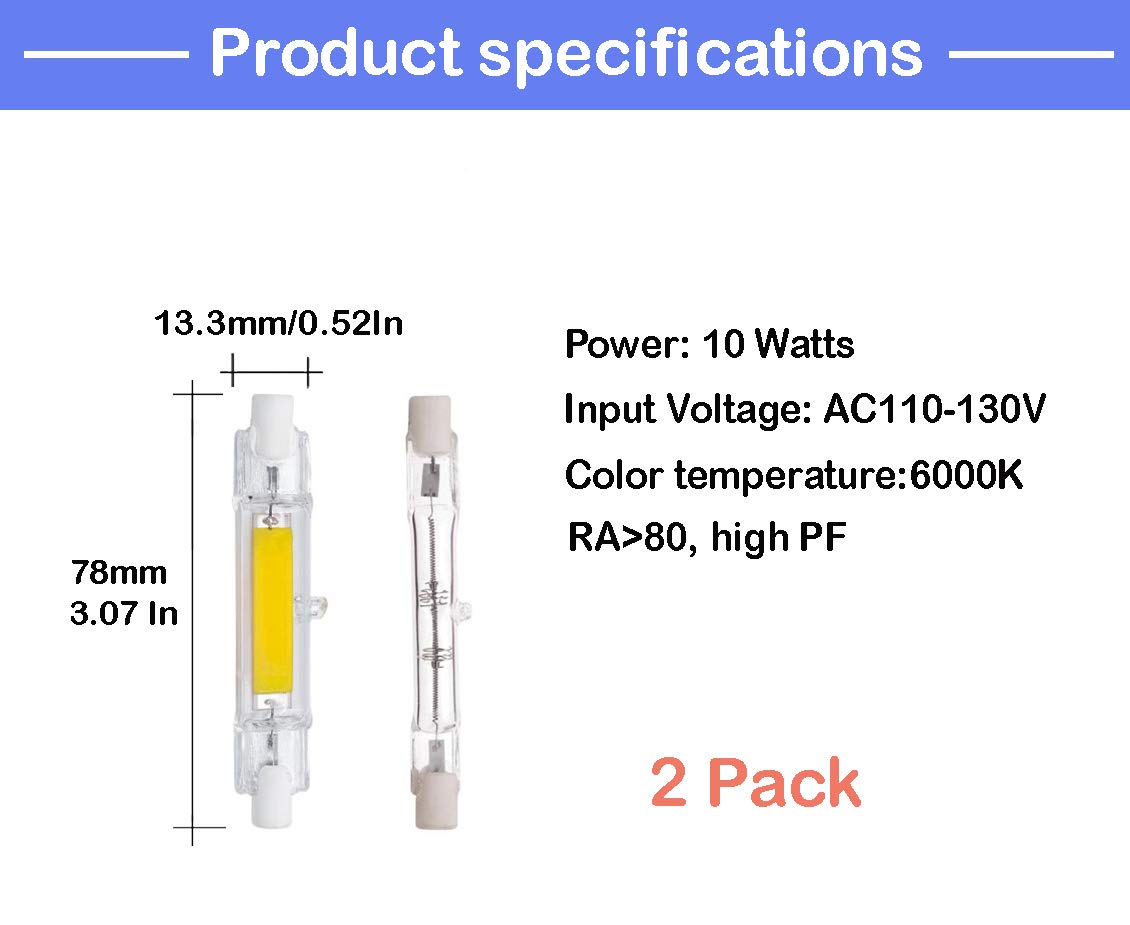 CTKcom R7S LED Bulb 10W 6000K T3 J Type Halogen Replacement 2 Pack White