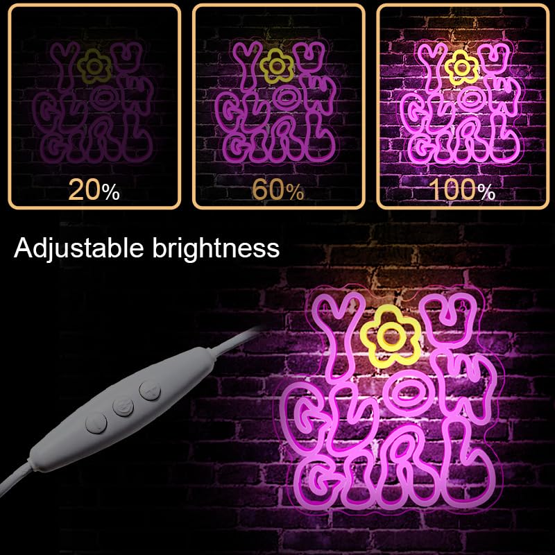 WLHOPE Neon Sign - You Glow Girl LED Light for Wall Decor, 12.2x12.5 inches, Pink, Ideal for Bedroom, Bar, Club, Wedding, Birthday Party