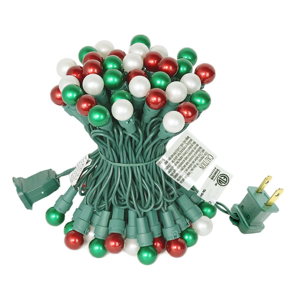 GlowVibe Christmas Lights String - 19FT, 70 LED G15 Glass Globe, Red White Green, ETL Certified