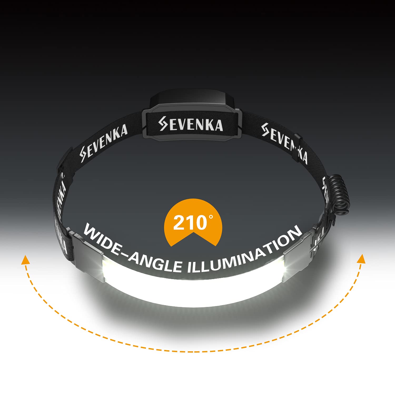 Sevenka Led Headlamp Rechargeable  Bright Headlamp Flashlight  Wide Beam  500 Lumen  210 Illumination Headband Light  3.8 Oz Lightweight Head Lamp With Clips For Hard Hat  Running  Camping  Hiking