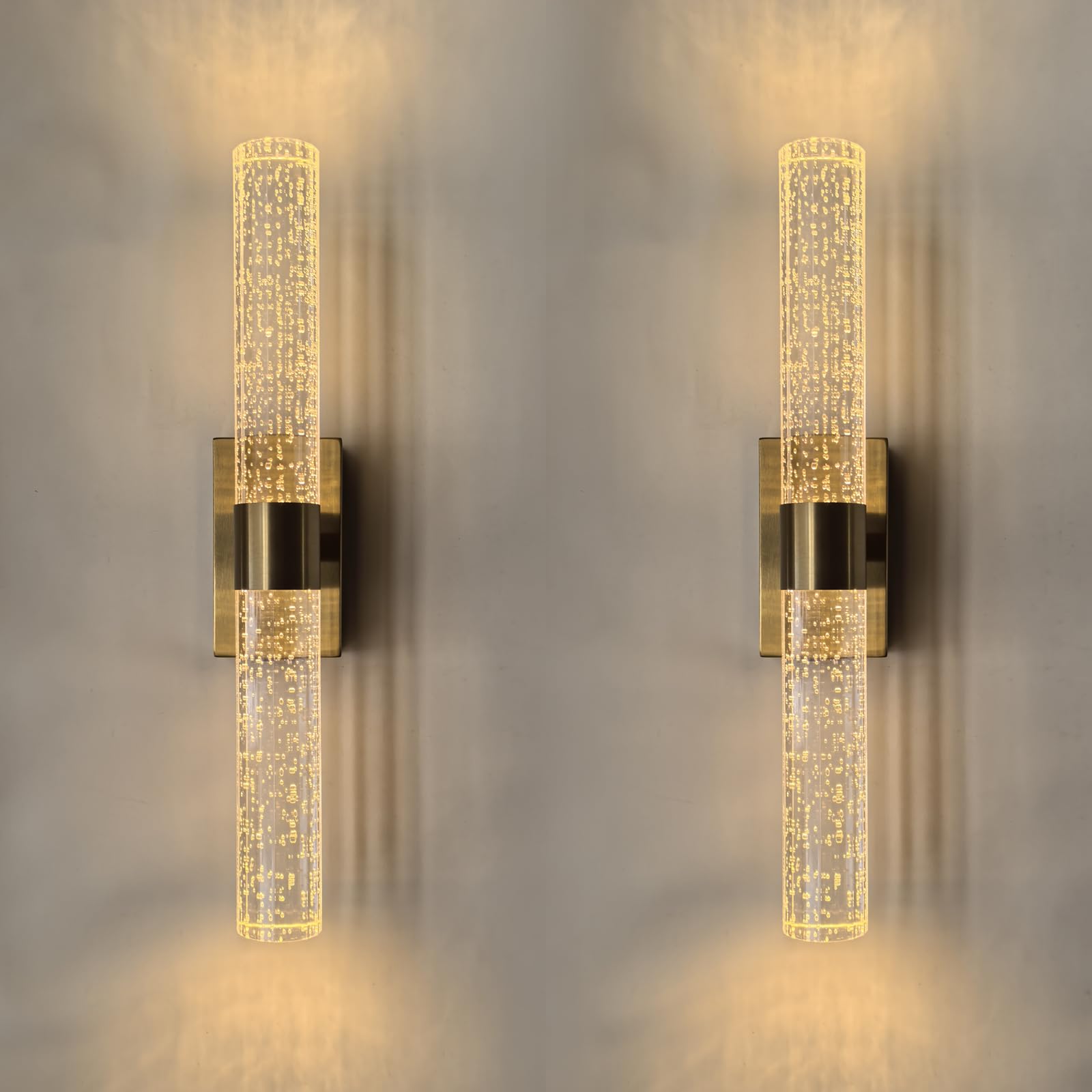 Reddragon Lighting Cordless Rechargeable Crystal Wall Sconces Set of 2, 15.5 Inch, Brushed Gold, Battery Operated