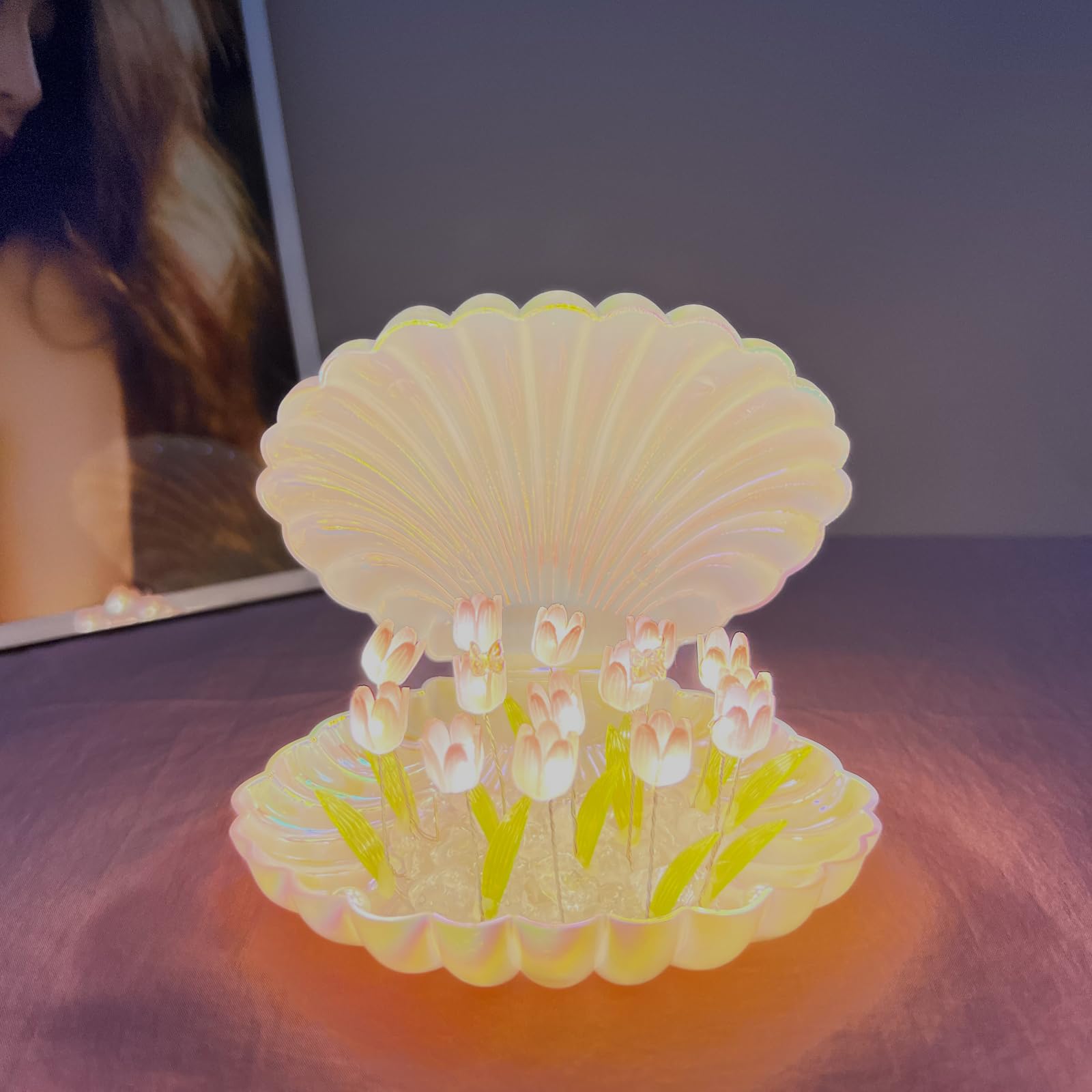 SWEXURY Tulip Night Light Flower Lamp Shell Light,Tulips Bedroom Table Lamps,Christmas Birthday Gifts for Women Her Girlfriend W