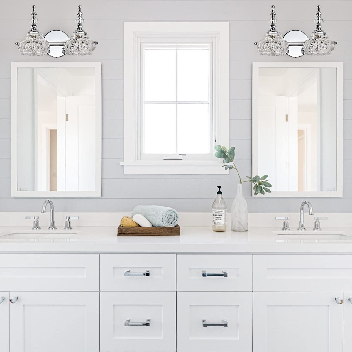 DJFHKO Chrome Vanity Light - 2 Light Bathroom Fixtures, Glass, Modern Design