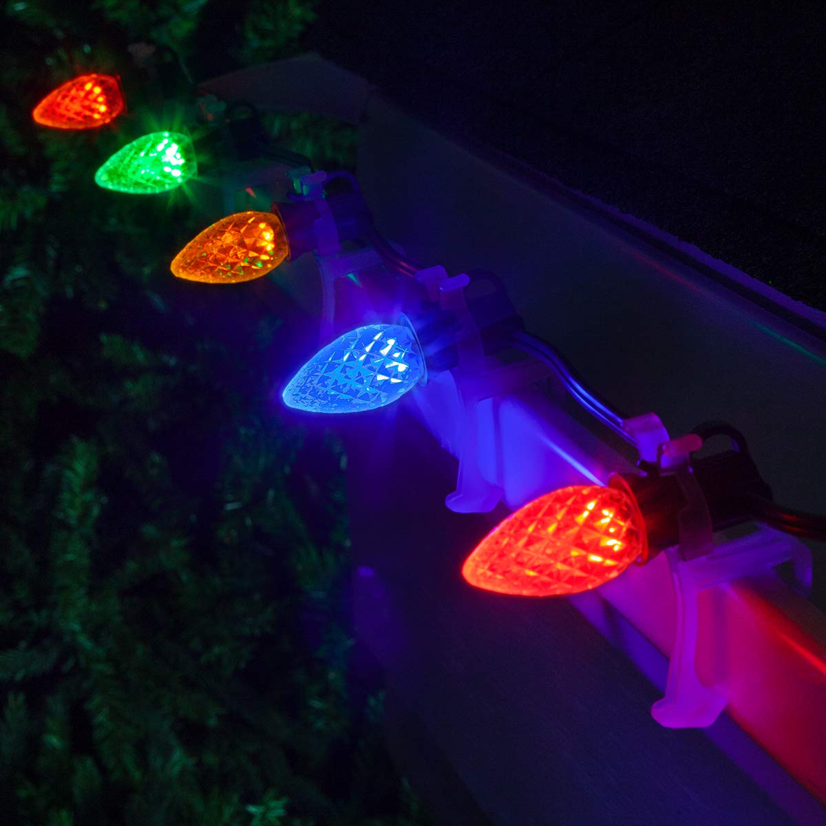 Wintergreen Lighting C7 LED Christmas String Lights - 50 ft, 50 Multicolor Lights, Polycarbonate, Green Wire