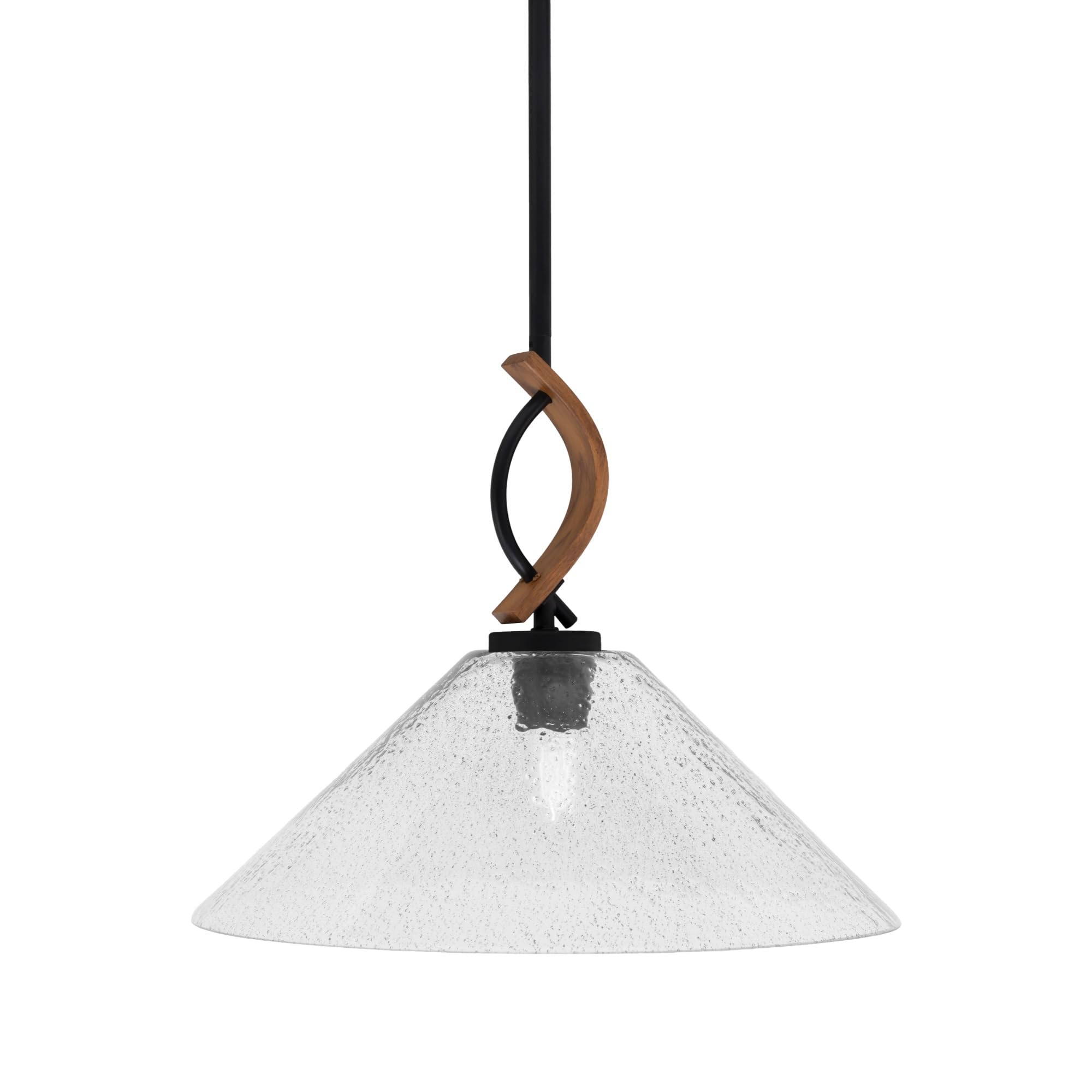 Toltec Lighting Monterey Stem Hung Mini Pendant, Matte Black & Wood-Look Metal, 16in Smoke Bubble Glass