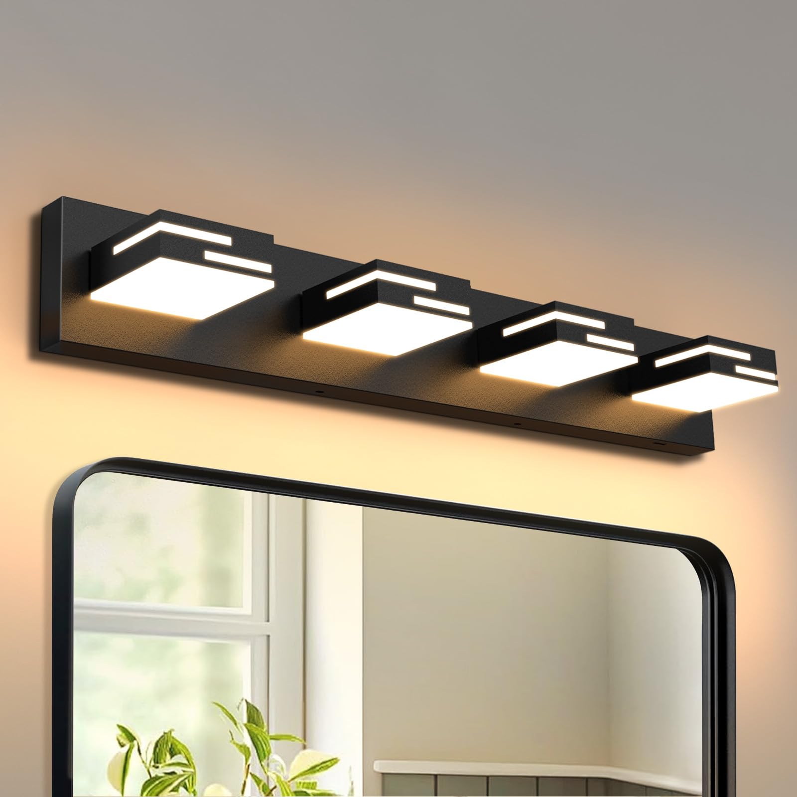 Lkhf Led Modern Bathroom Vanity Light Fixtures 4-Light 5Cct Dimmable Matte Black Vanity Lights For Bathroom Lighting Fixtures Over Mirror  With 350?Rotatable Acrylic Heads  28-Inch