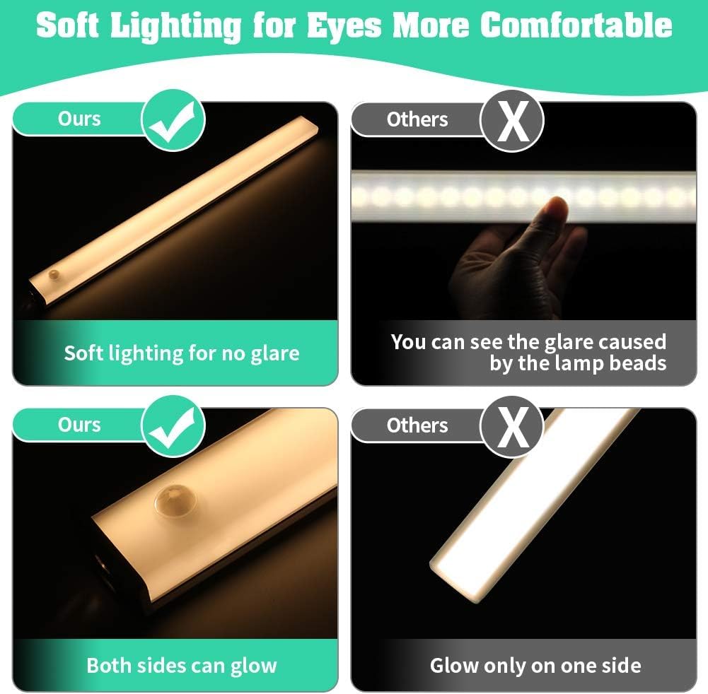Desunlux Battery Powered Operated Closet Lights Motion Sensored Activated Rechargeable Under Counter Cabinet Lighting Wireless Indoor Magnetic Lights For Closets,Kitchen,Hallway,Wardrobe,Stairs,Pantry