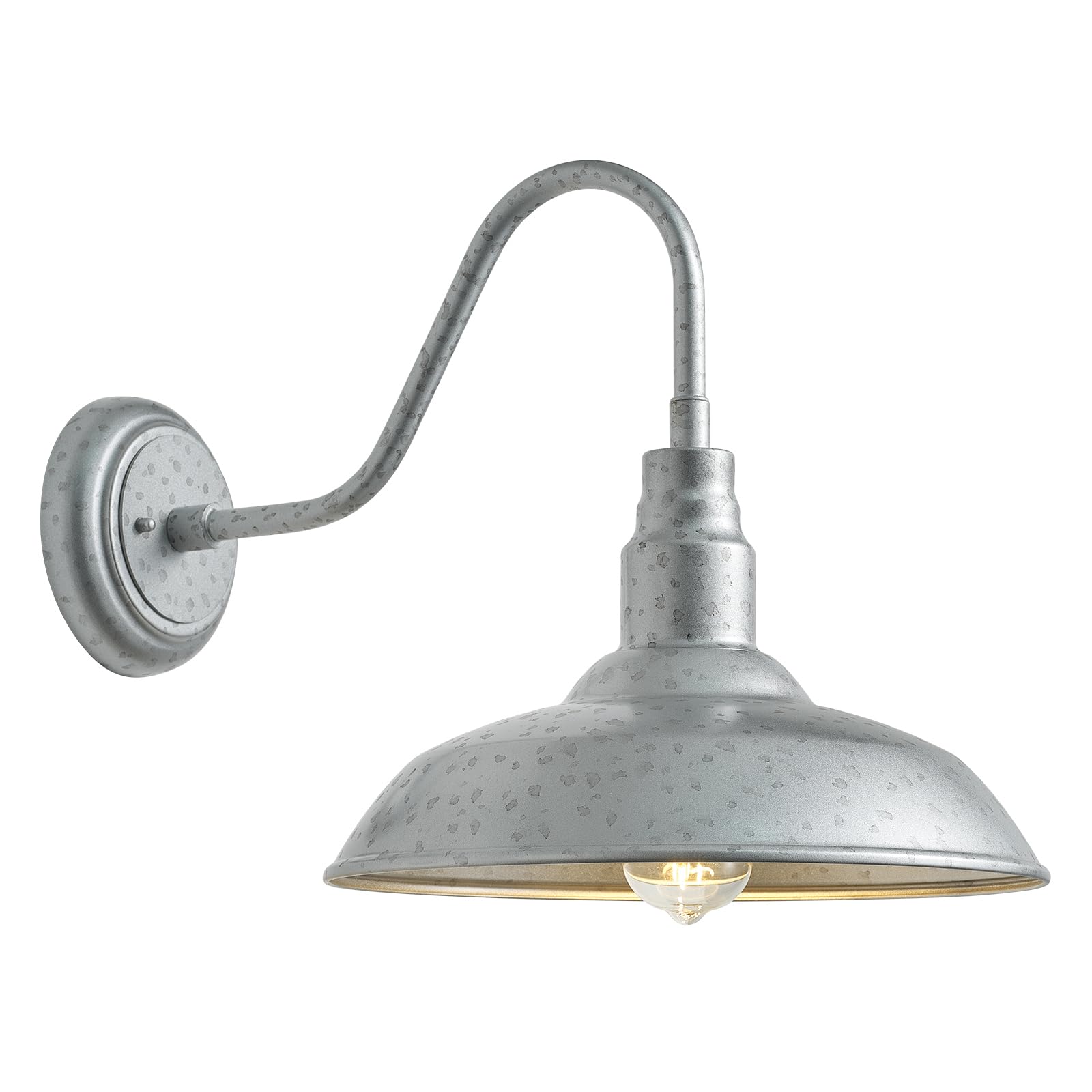 GOALPLUS 14in Gooseneck Barn Light Fixture, Galvanized Metal Wall Sconce, Model LM2202-SV, for Patio and Garage