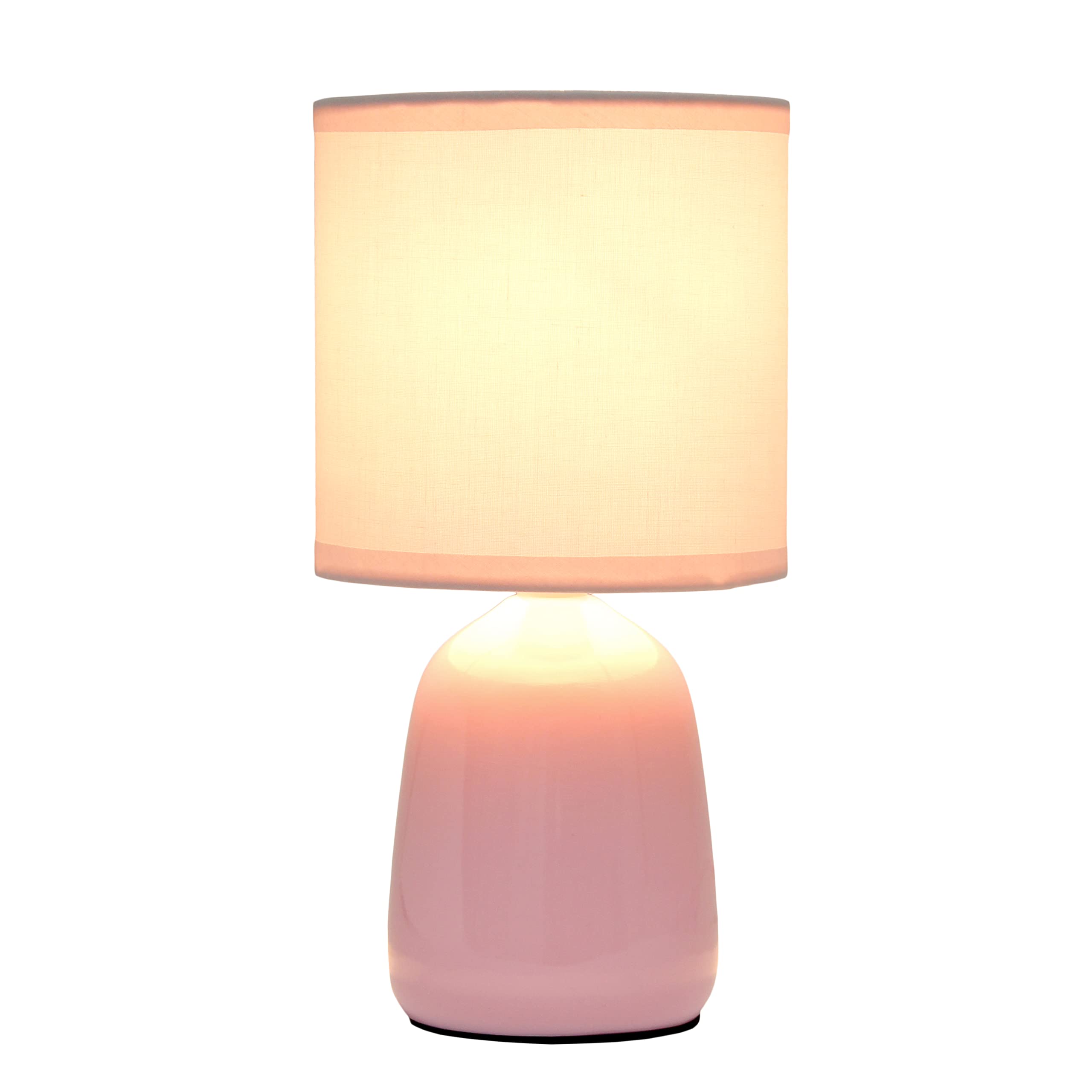 Simple Designs Lt1134-Lpk 10 Ceramic Thimble Base Table Lamp, Light Pink Shade, Ideal For Bedroom, Living Room, Entryway, Office