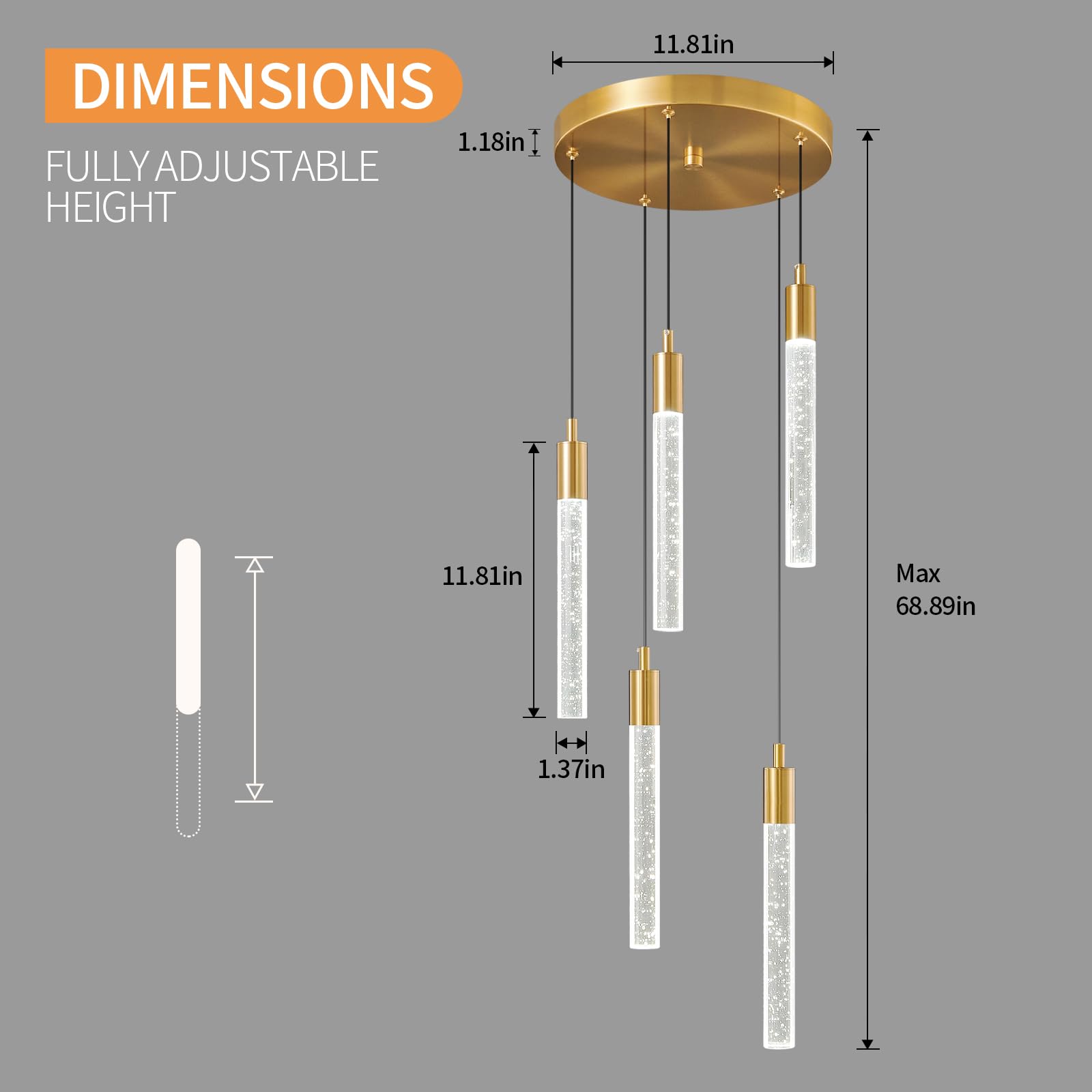 Zhllmq Modern Light Fixture Kitchen Island Pendant Light Dimmable Led Gold Pendant Lights Mini Crystal Pendant Lighting For Bedroom Dining Room Living Room(5-Light )