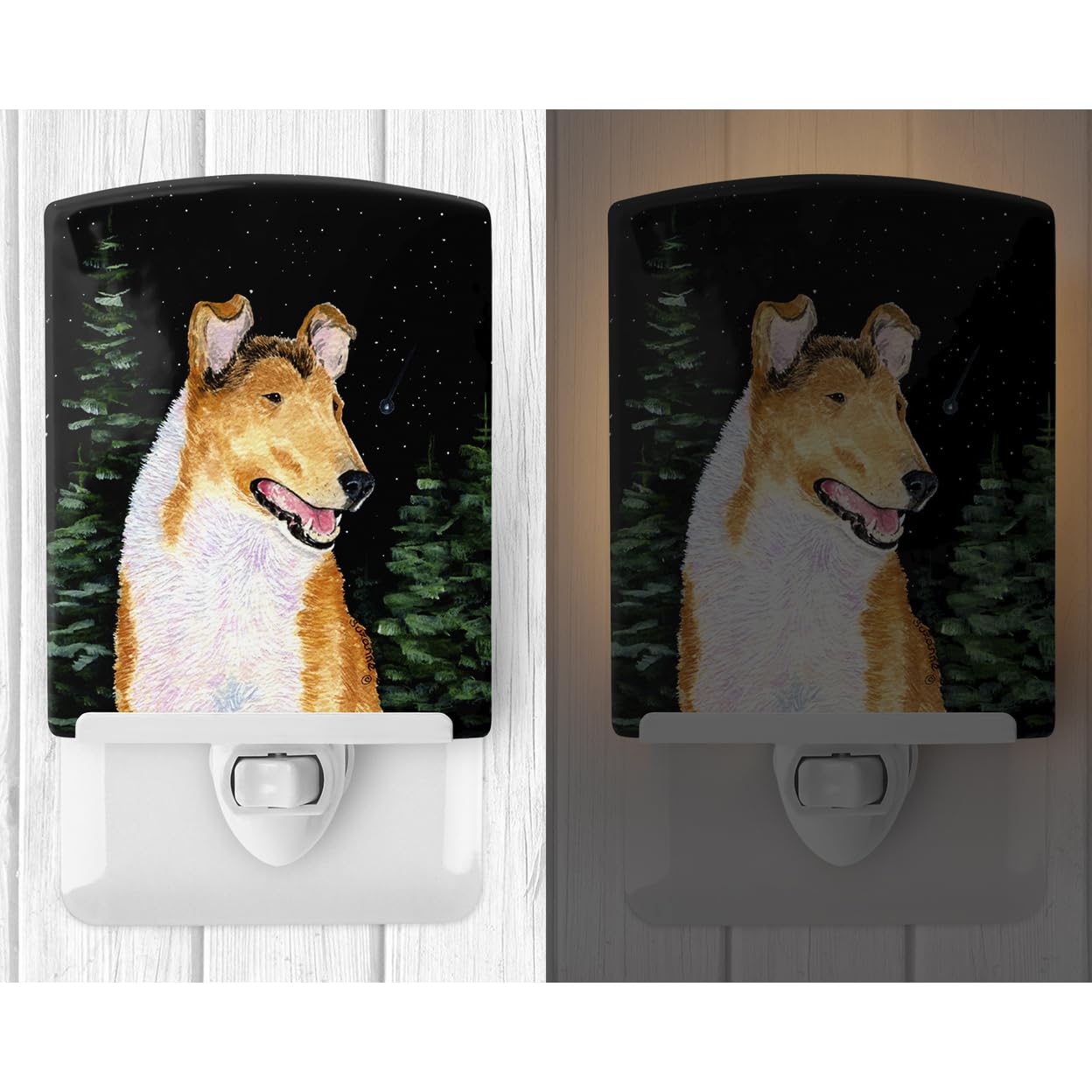 Carolines Treasures Ceramic Night Light, Starry Night Collie Smooth, UL-Certified, 6x4x3 inches, Multicolor, Model SS8484CNL