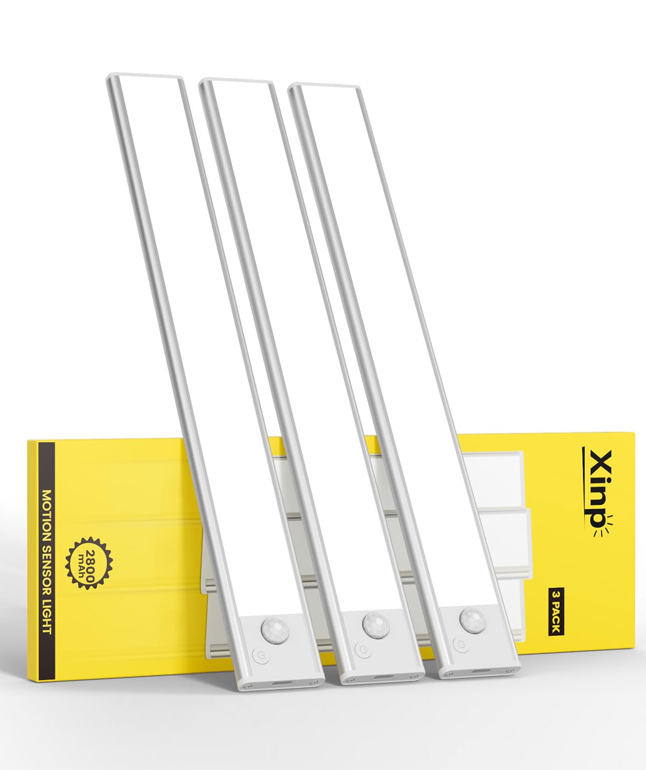 Under Cabinet Lighting, LED Motion Sensor Lights Indoor, 3 Pack Magnetic Rechargeable 3000mAh Closet Lights, Wireless Under Coun