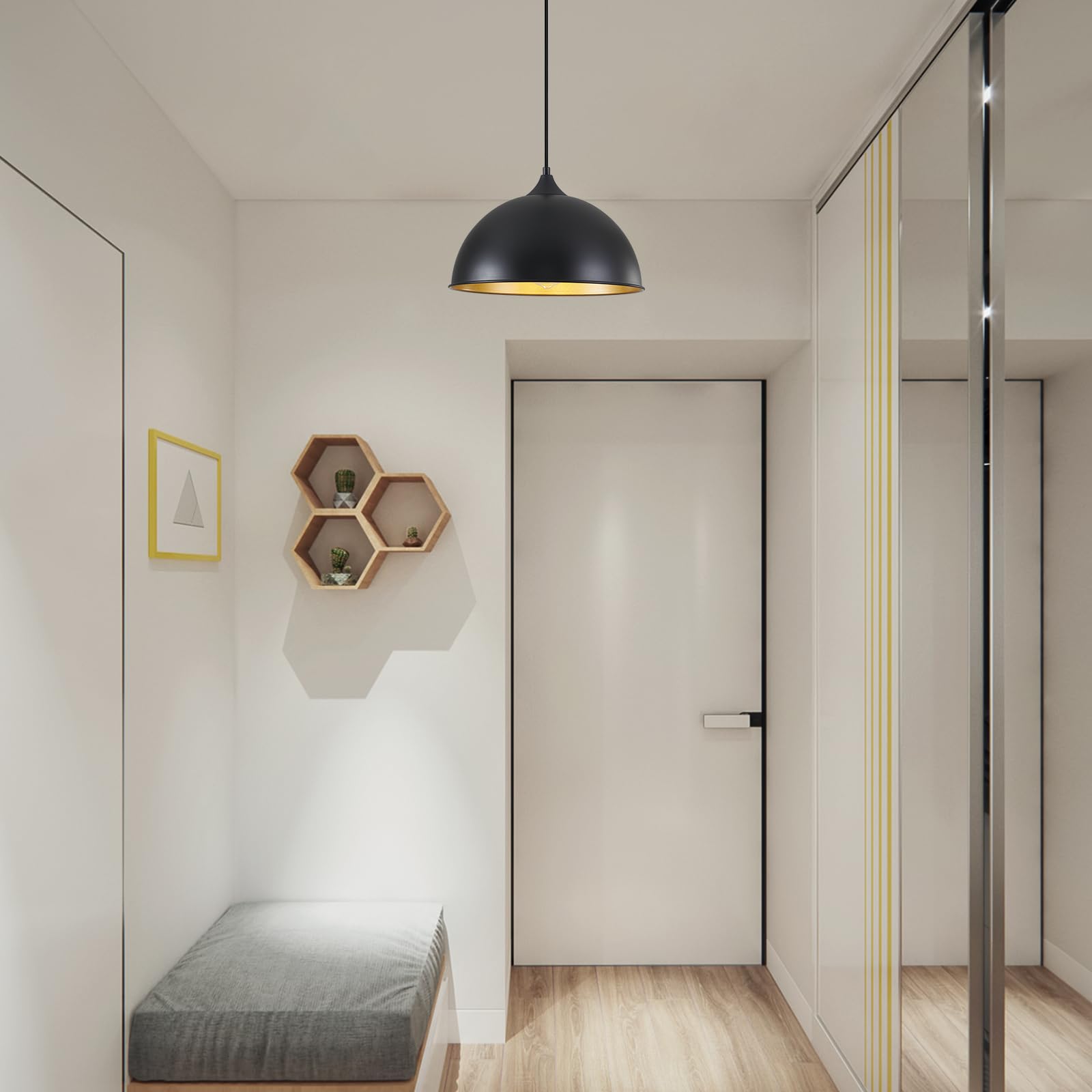 Miaybph Pendant Lights Kitchen Island, 12'' Black And Gold Dome Pendant Light Vintage Industrial Hanging Light Fixtures For Farm