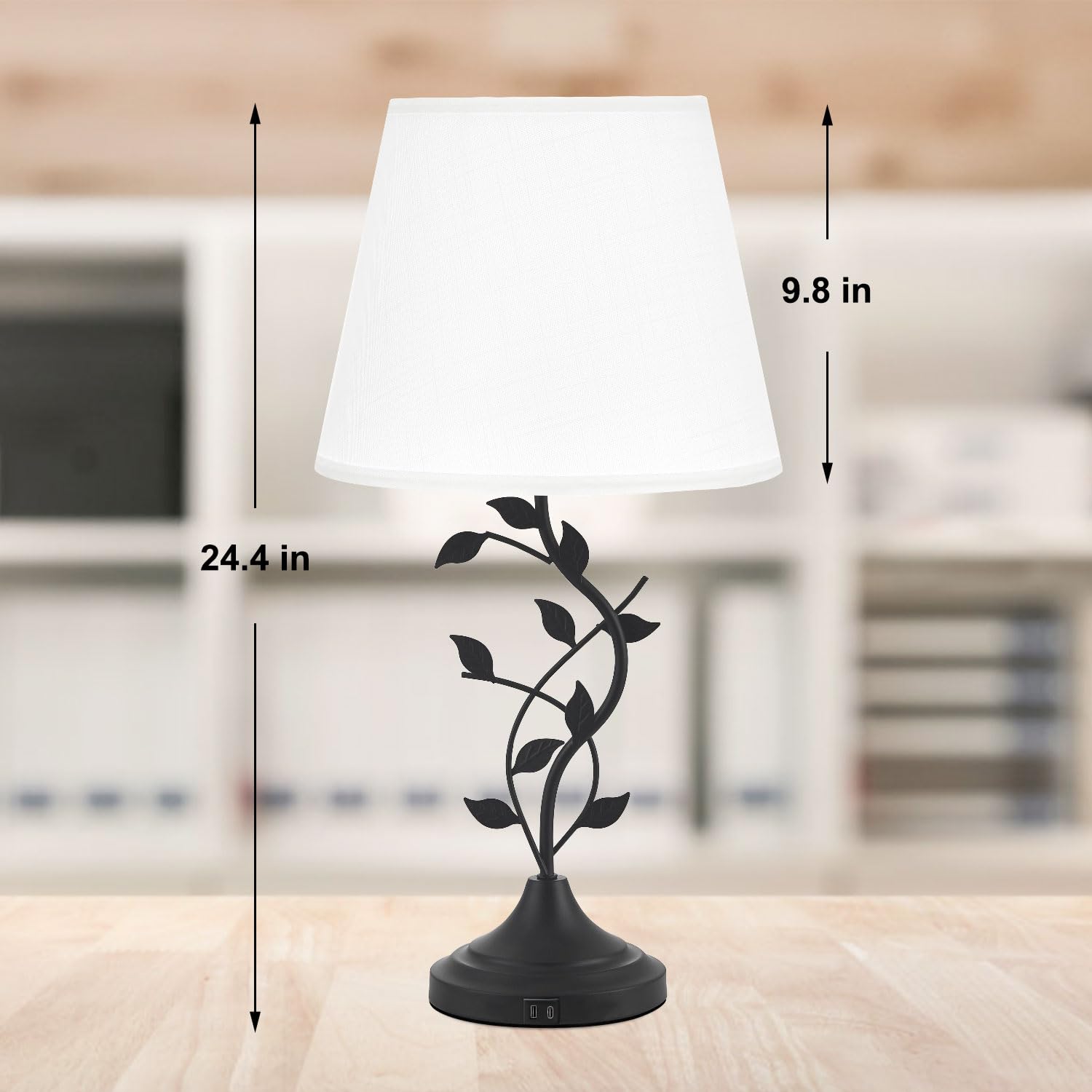 Kakanuo USB Table Lamp with USB C Charging Ports, White Linen Shade, Black Base, Retro Design for Bedroom and Living Room
