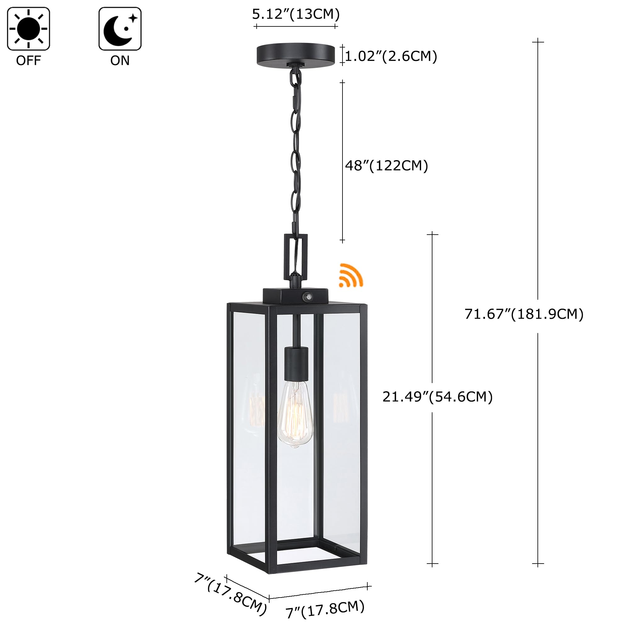 21.5 Inch Dusk To Dawn Outdoor Pendant Light For Porch,Large Size Ceiling Hanging Light With Sensor Exterior Pendant Lantern For