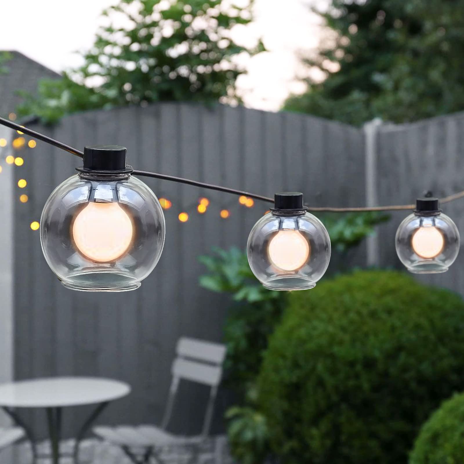 Afirst Lantern String Lights Glass Globe Bistro Light with 10 LED Bulbs Waterproof Connectable Hanging Patio Lights for Indoor P