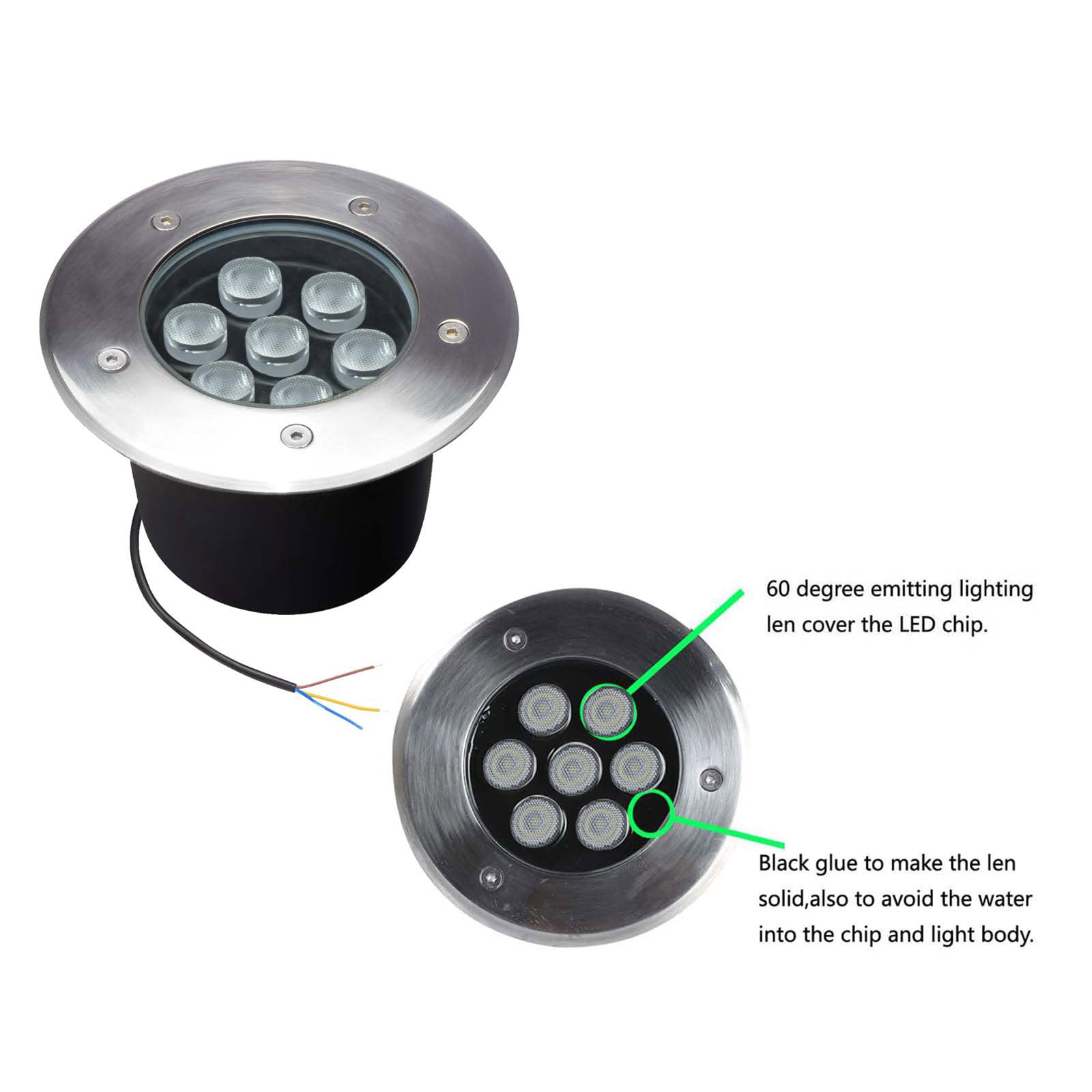 GOCuces Outdoor In-Ground Well Lights, 7W Waterproof Landscape Lighting, 6500K High Brightness, Pack of 4, White, Model GC-UD
