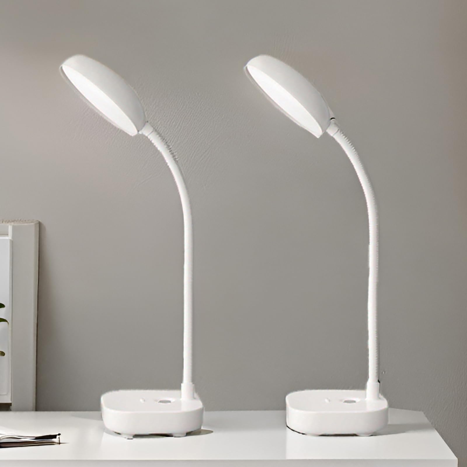Small Desk Lamps For Small Spaces,2 Pack White,Rechargeable Desk Lamp Battery Powered,3 Light Colors,Eye Protection Light,10 Adj