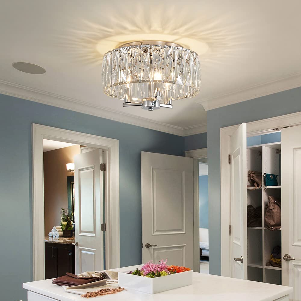 Agv Lighting Cl002C K9 Crystal Flush Mount Ceiling Light Fixture, Perfect For Living Room, Bedroom, Dining Room, Chrome Finish